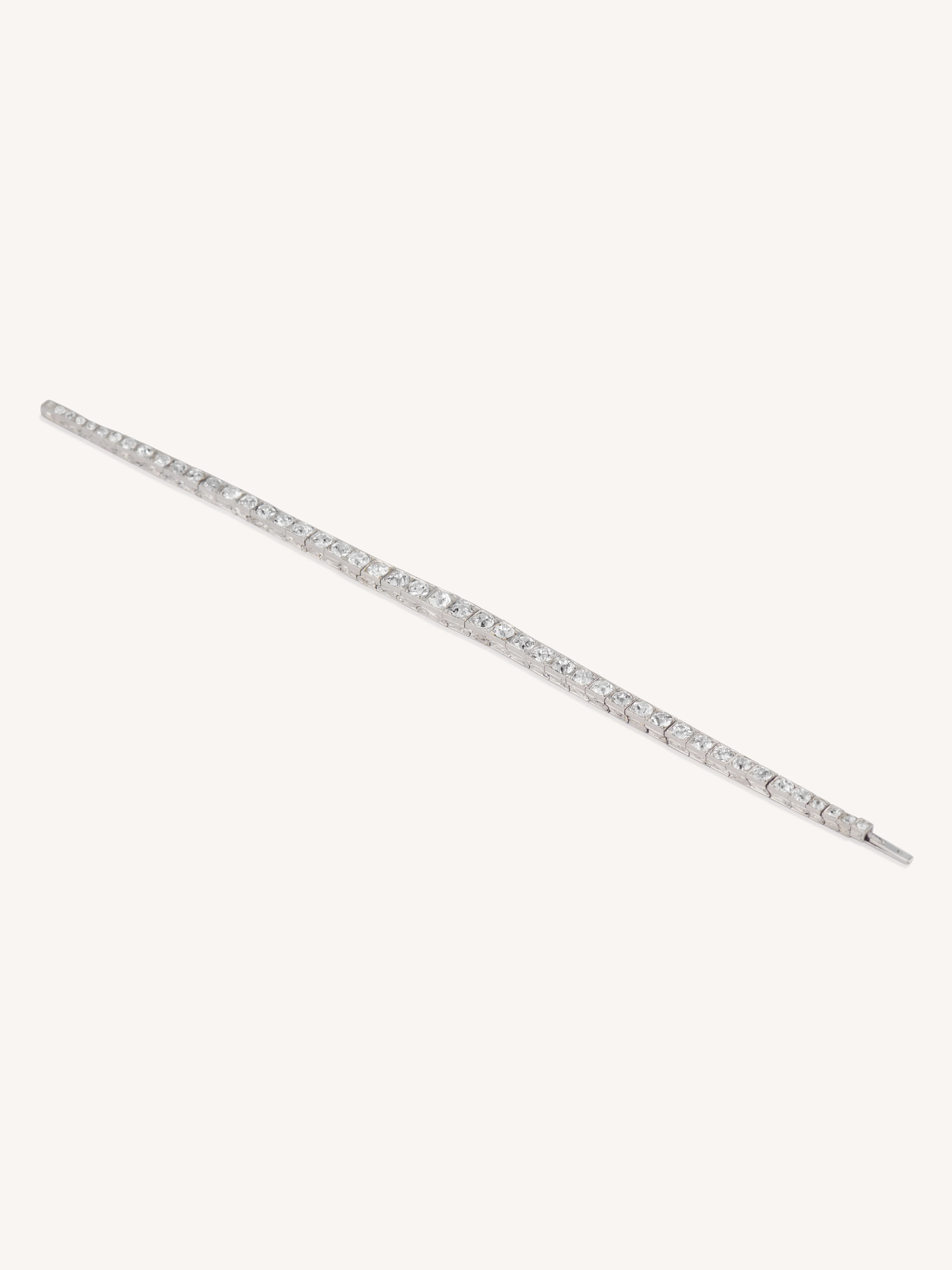Early Art Deco Old Mine Cut Diamond Platinum Antique Line Bracelet - Image 3