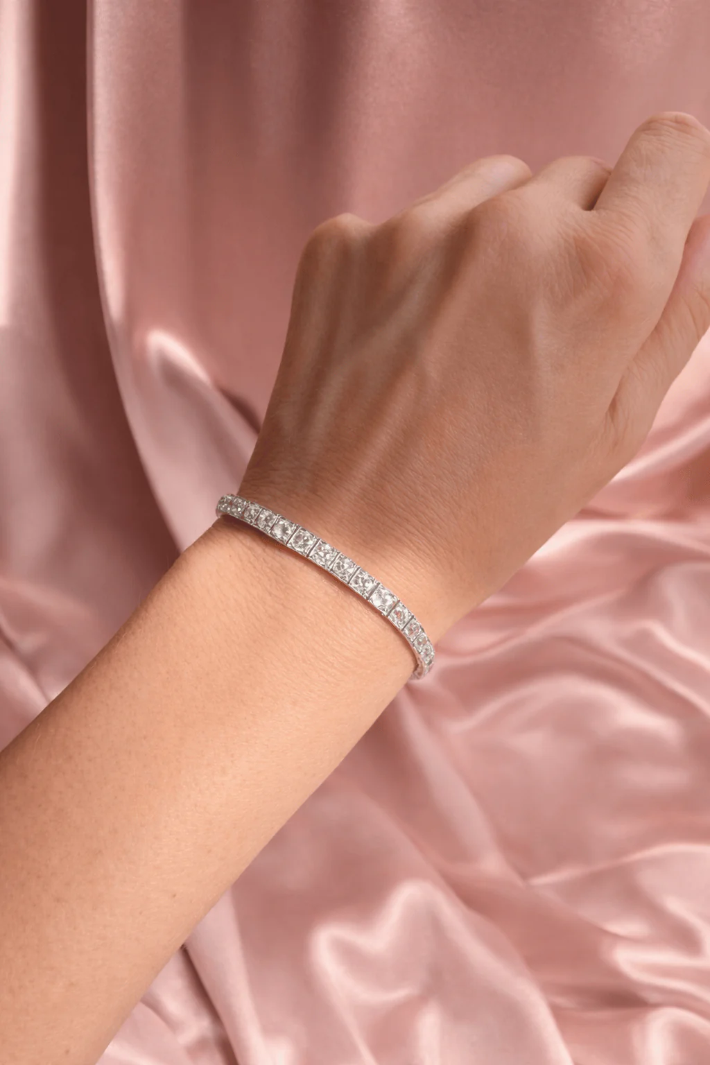 Early Art Deco Old Mine Cut Diamond Platinum Antique Line Bracelet - Image 5