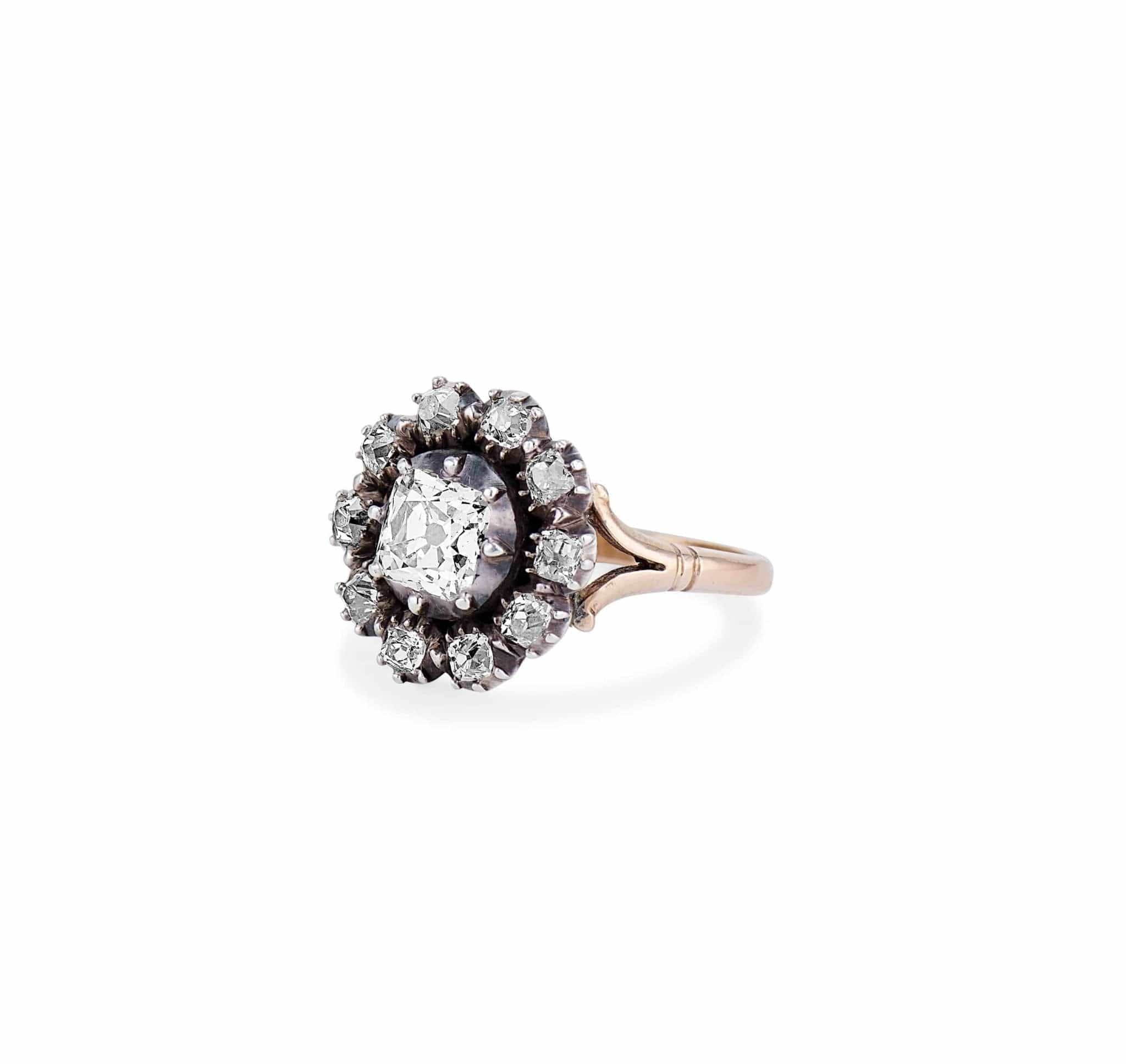 Early Victorian .90 Carat Old Mine Cushion Diamond Cluster