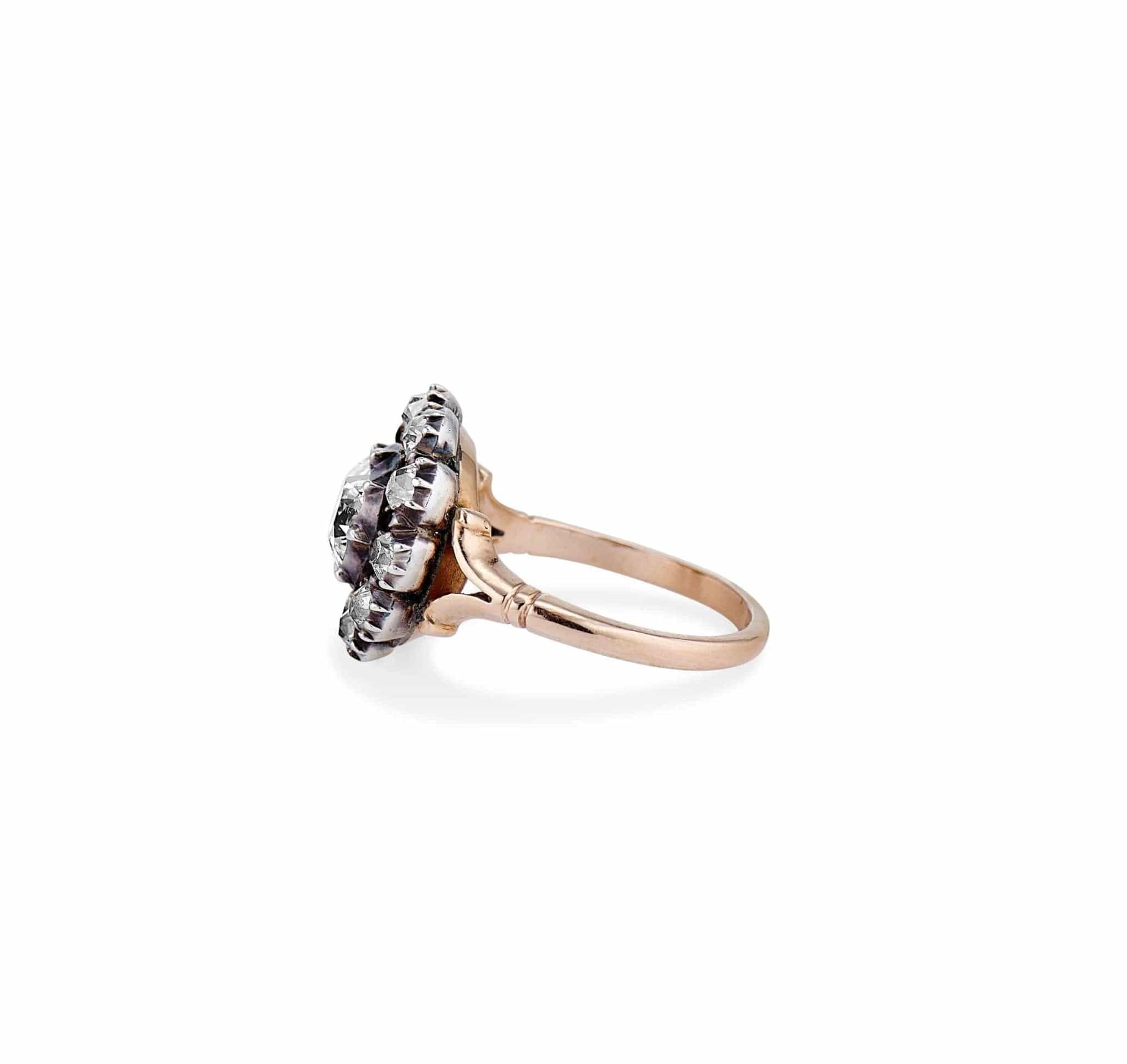 Early Victorian .90 Carat Old Mine Cushion Diamond Cluster - Image 4