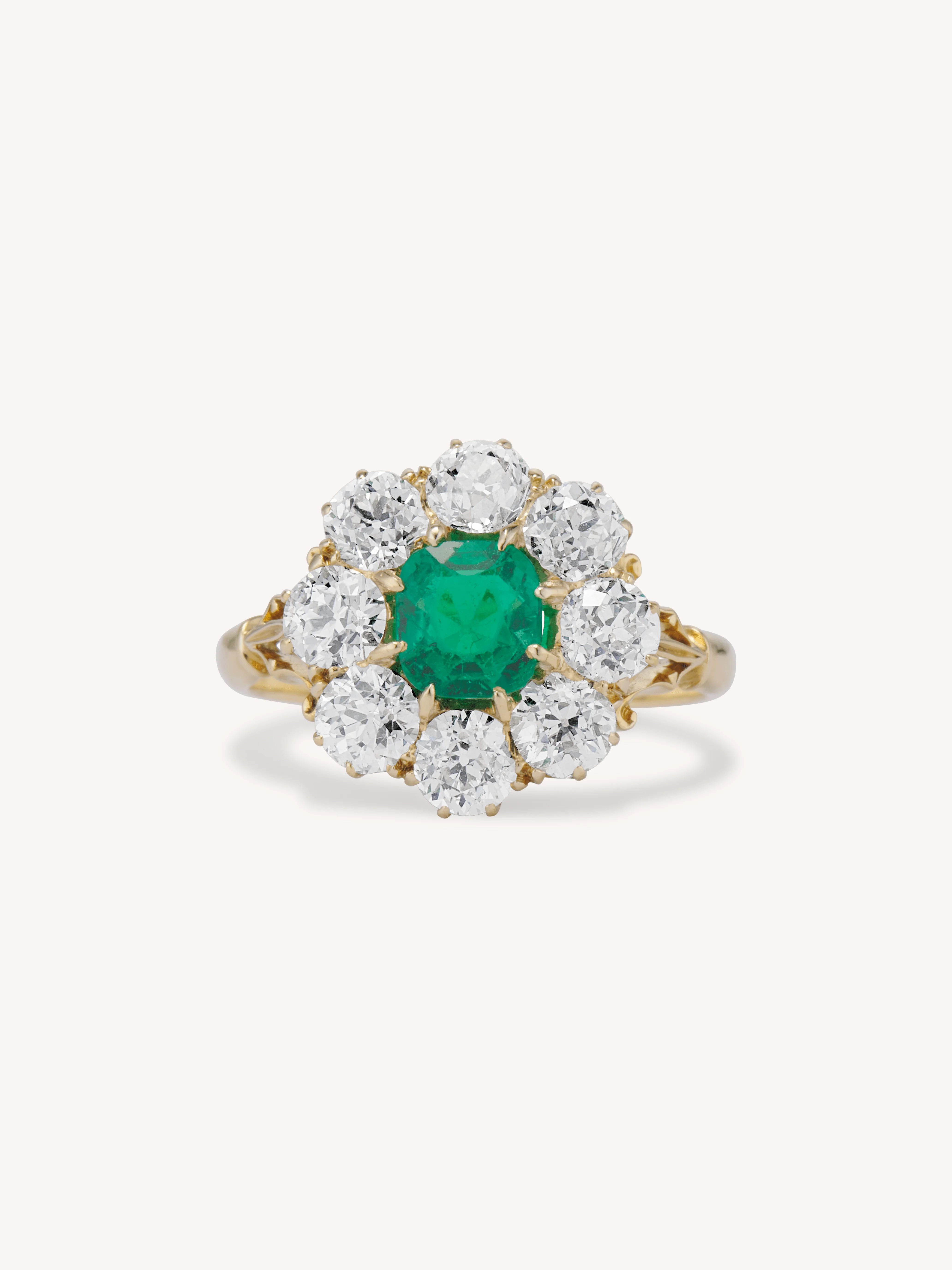 Antique Edwardian Colombian Emerald & Diamond Cluster 18K Gold Engagement Ring