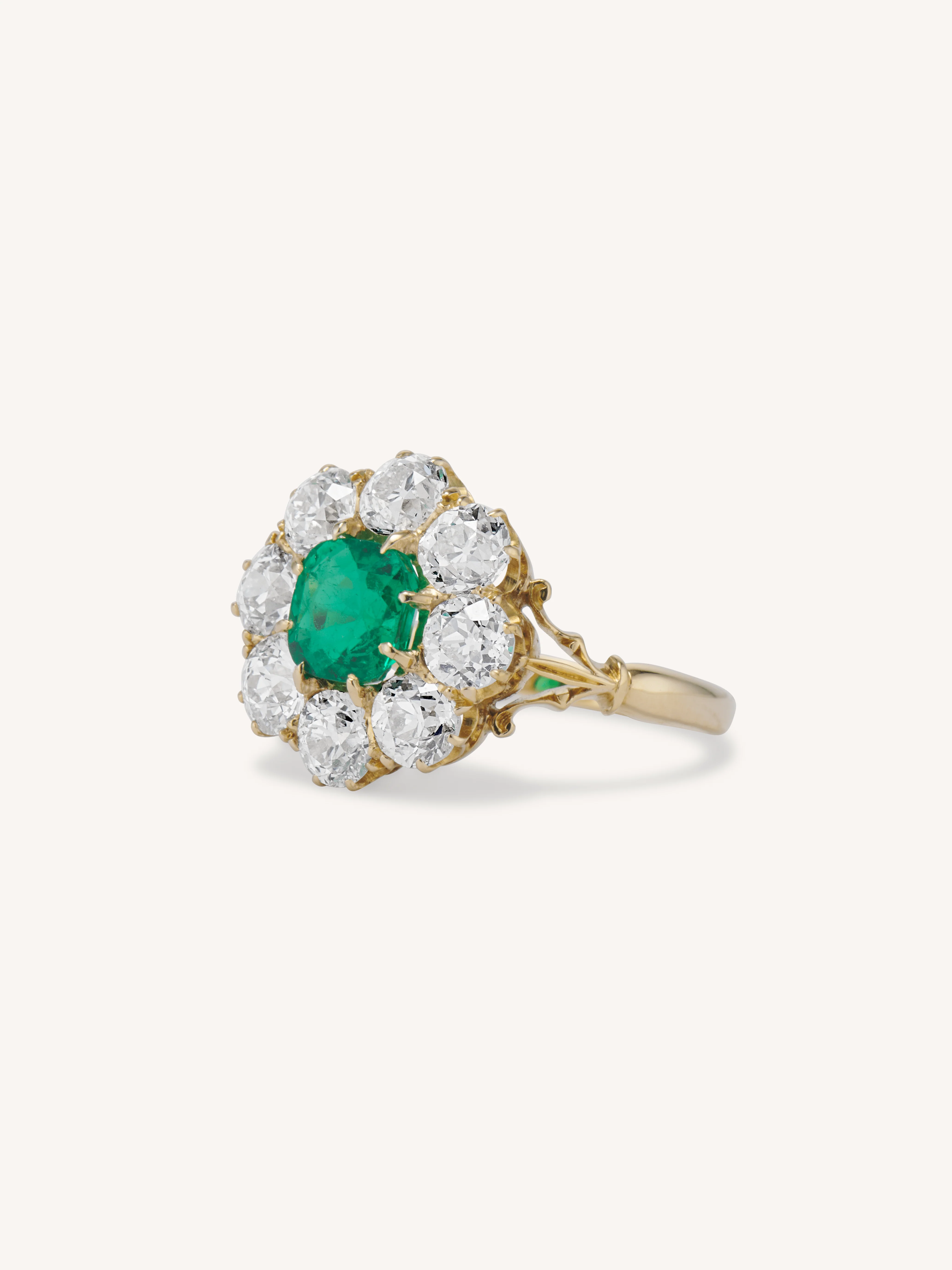 Antique Edwardian Colombian Emerald & Diamond Cluster 18K Gold Engagement Ring - Image 3