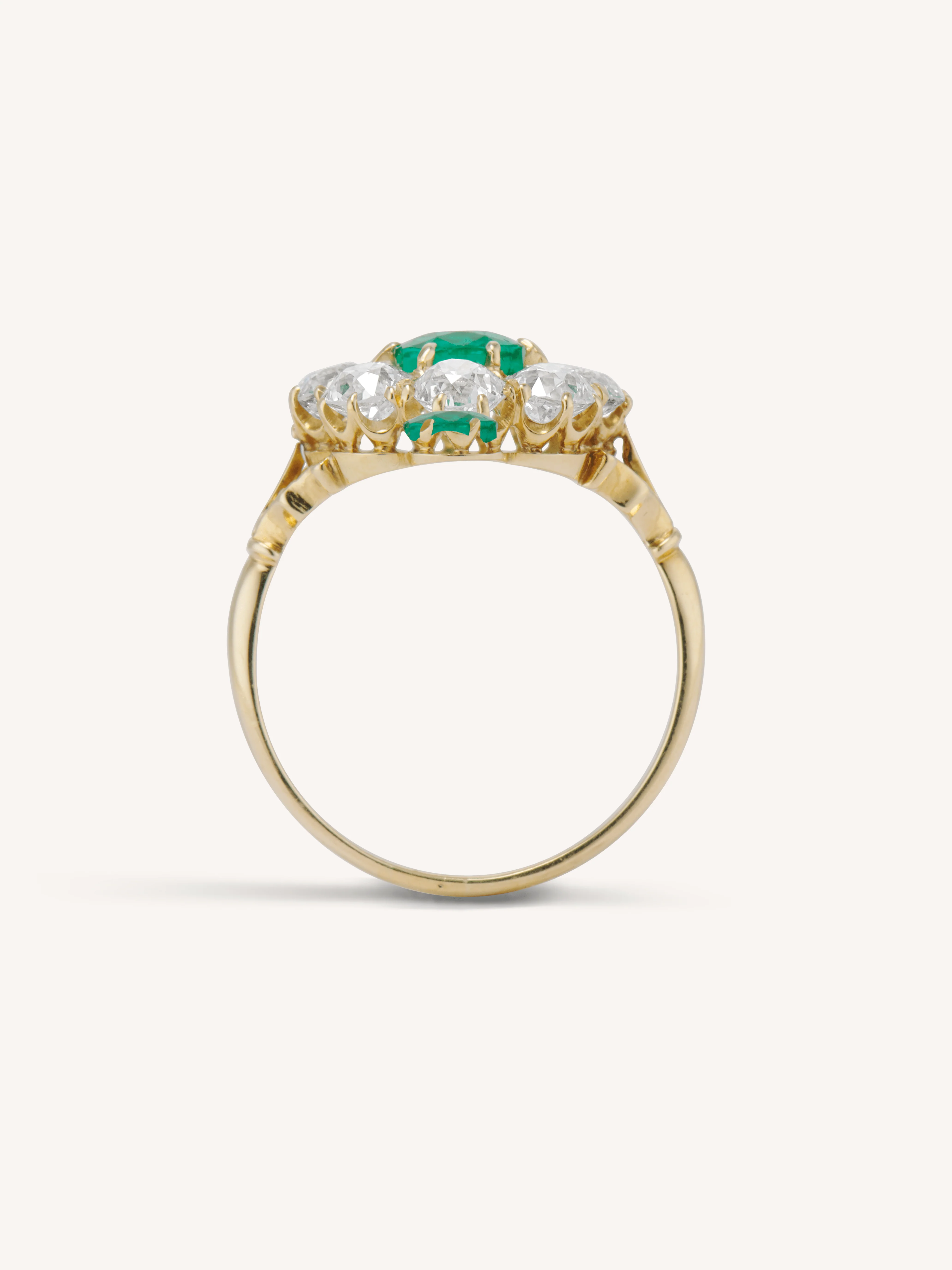 Antique Edwardian Colombian Emerald & Diamond Cluster 18K Gold Engagement Ring - Image 7