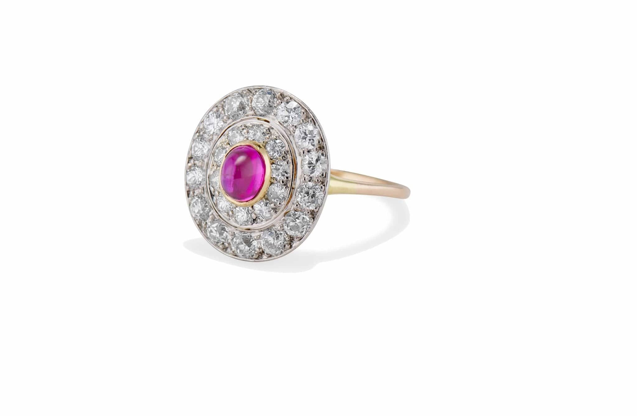 Edwardian 1.15 Carat Cabochon Ruby & Diamond Cluster Ring - Image 3