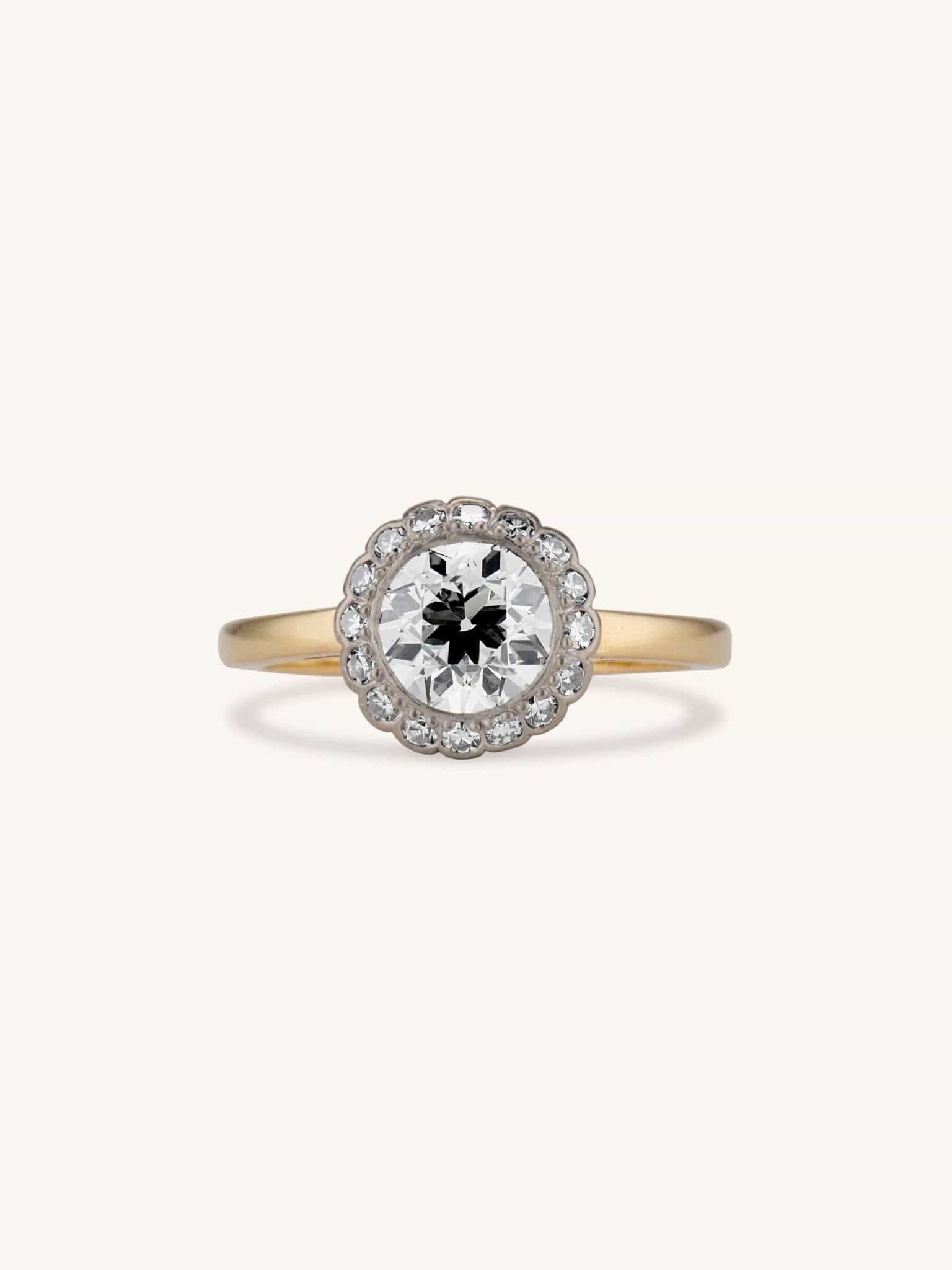 Edwardian 1.33 Carat Old European Cut Diamond Cluster Engagement Ring