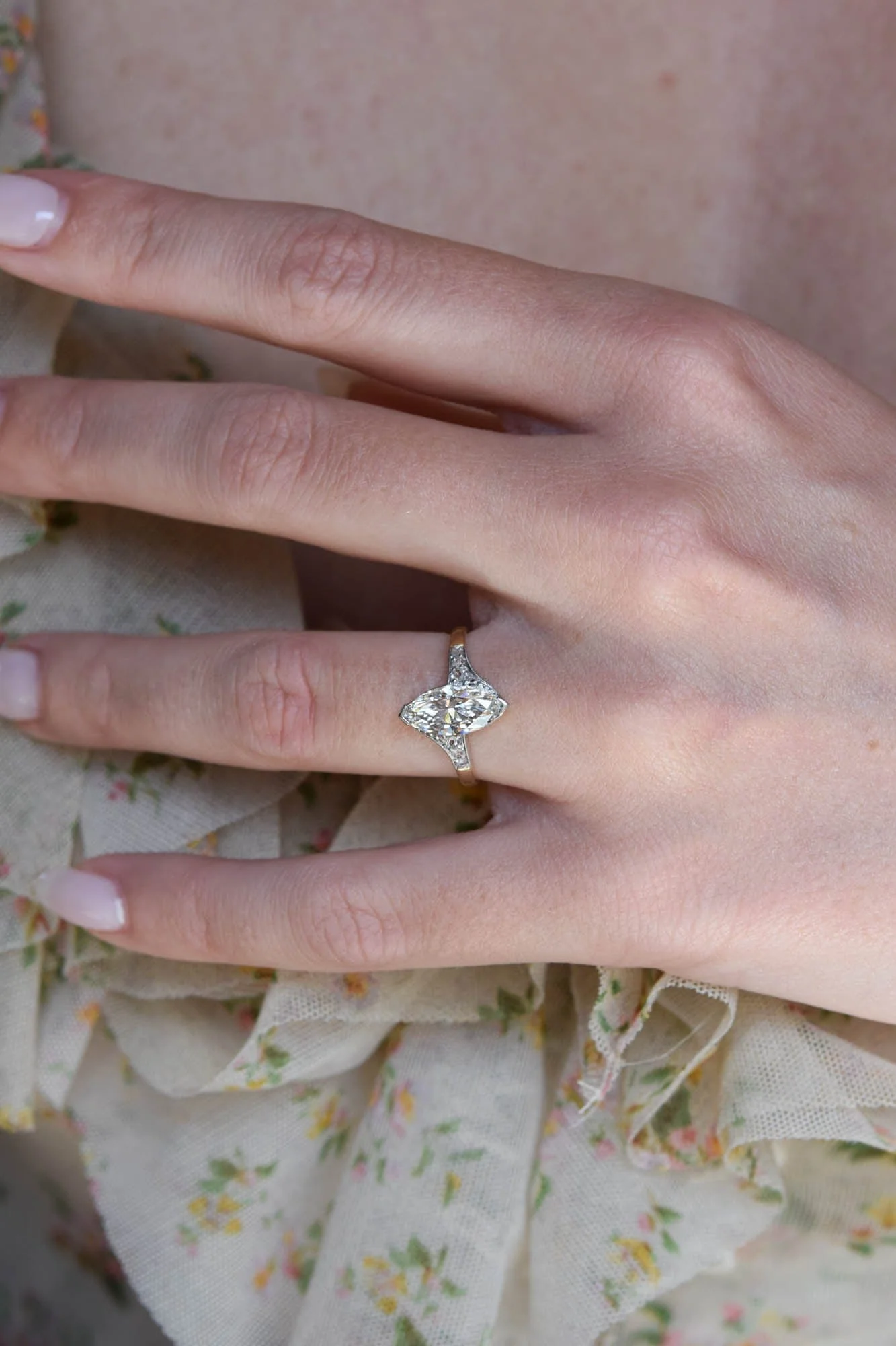 Edwardian 1.38 Carat Marquise Cut Antique Solitaire Engagement Ring - Image 6