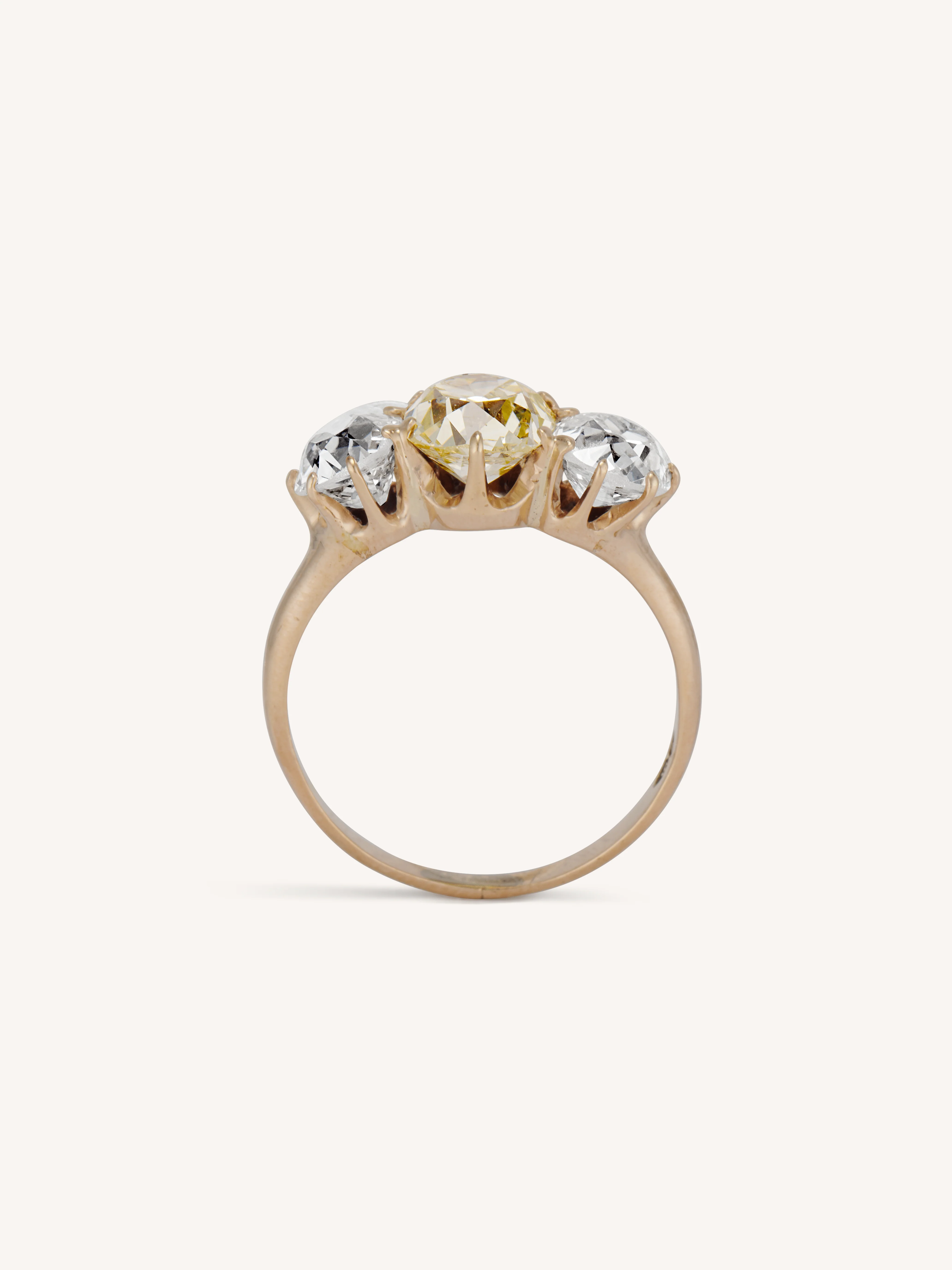 Edwardian 1.85 Carat Fancy Cushion Cut Yellow Diamond Three Stone Vintage Engagement Ring - Image 6