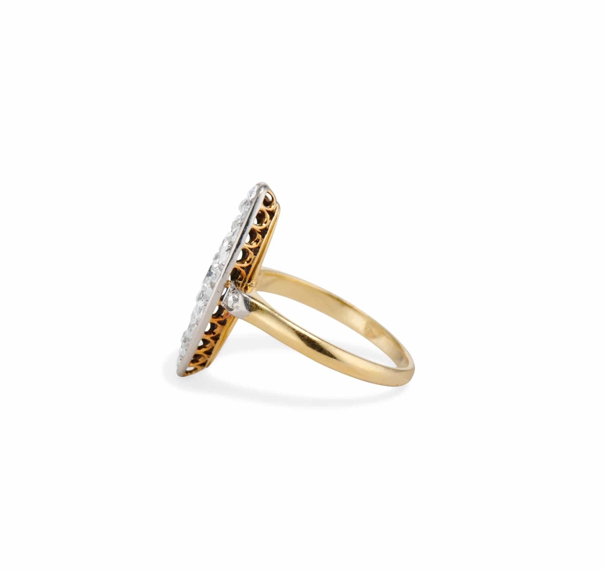 Edwardian .28 Carat Old European and Rose Cut Diamond Navette Cluster Ring - Image 3