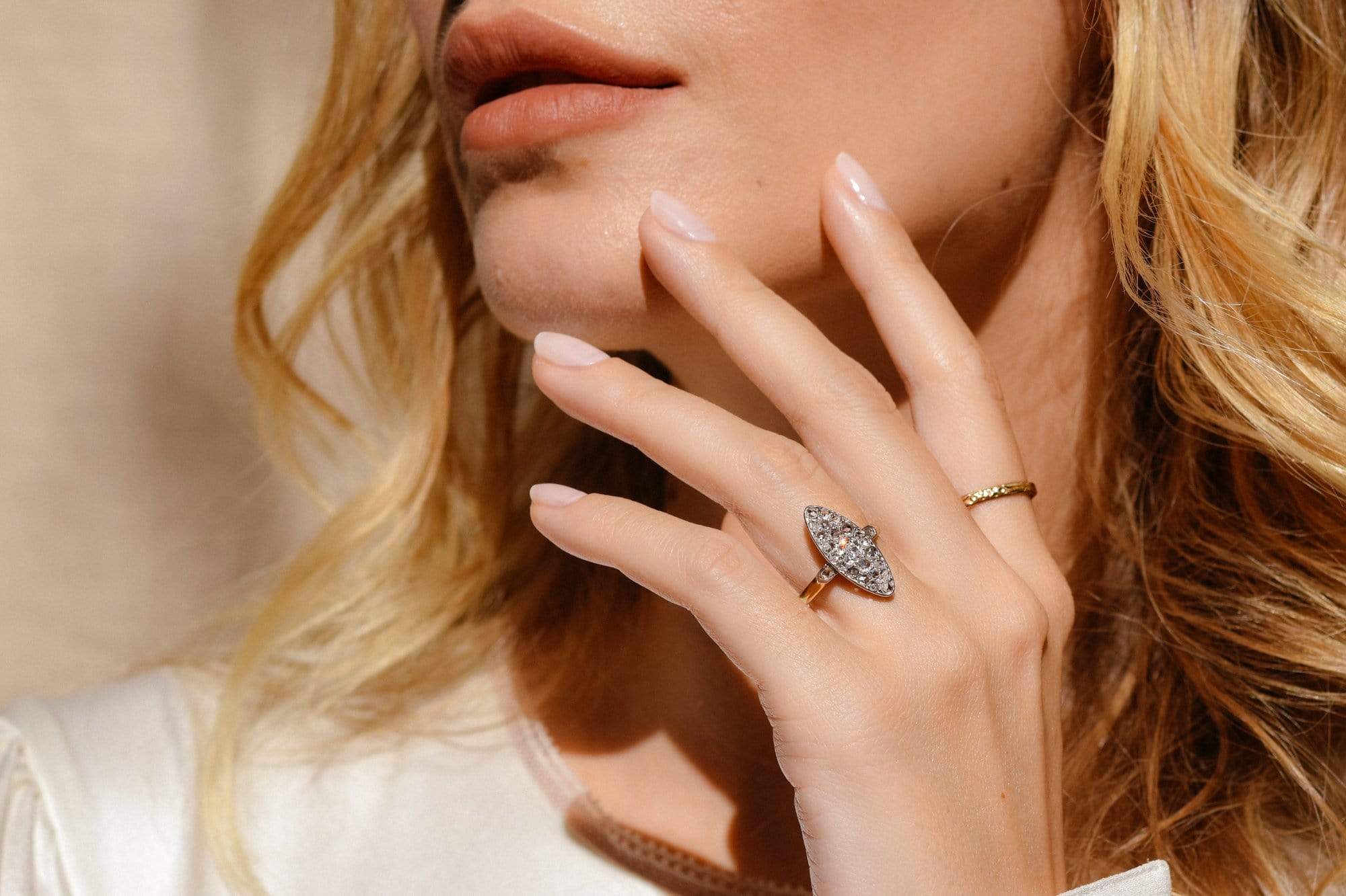 Edwardian .28 Carat Old European and Rose Cut Diamond Navette Cluster Ring - Image 6