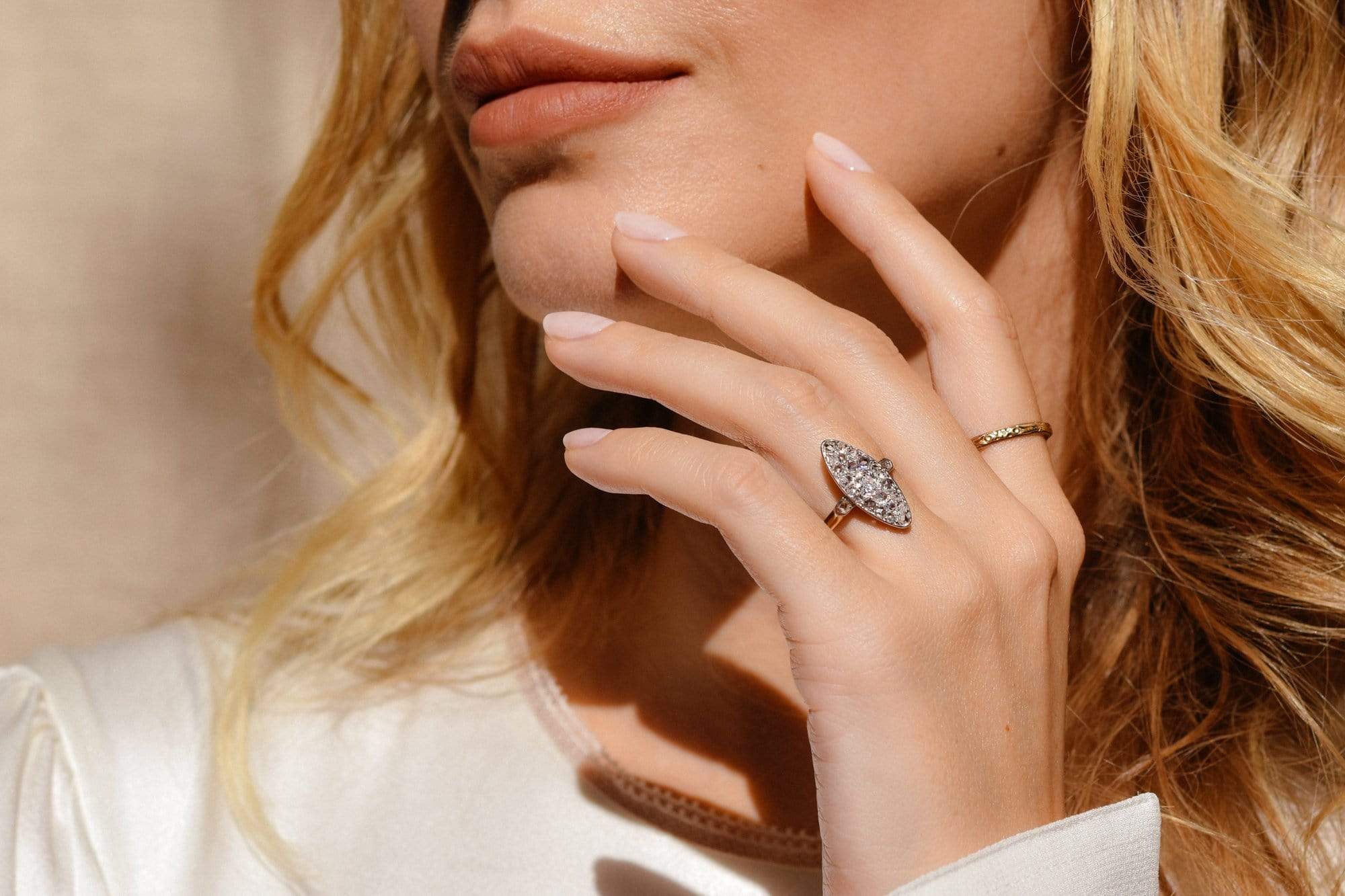 Edwardian .28 Carat Old European and Rose Cut Diamond Navette Cluster Ring - Image 7