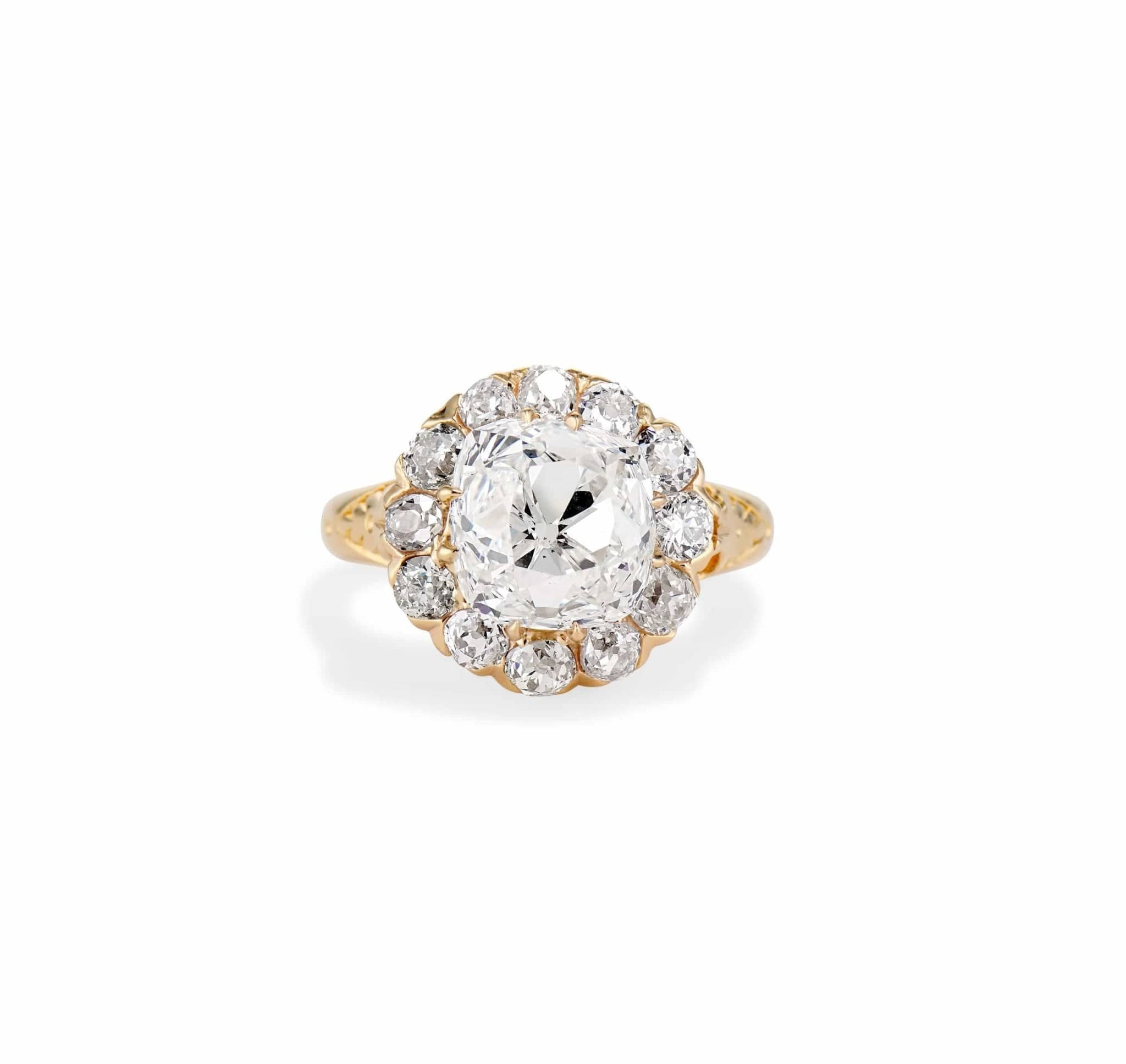 Edwardian 4.20 Old Mine Cushion Cut Diamond Engagement Ring, England