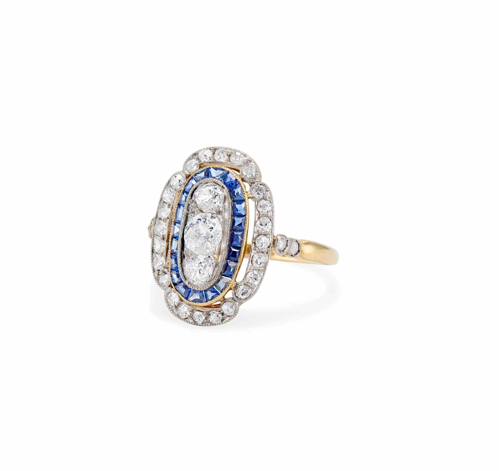 Edwardian .40 Carat Old European Cut Diamond & Sapphire Ring - Image 2
