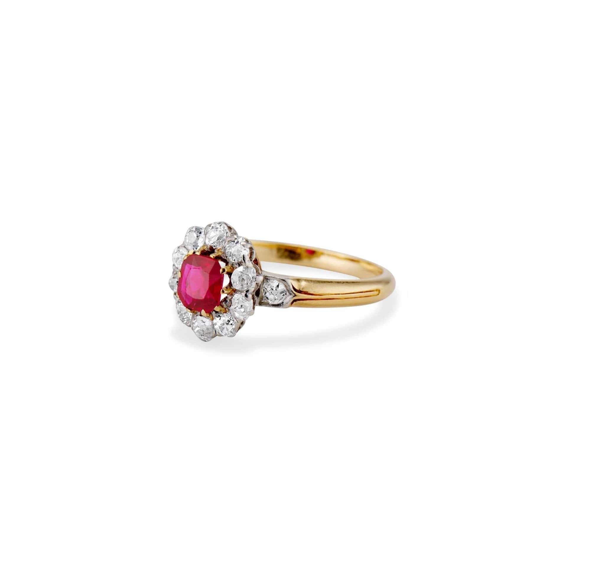 Edwardian .40 Carat Oval-Cut Burmese Ruby Diamond Cluster Ring - Image 2