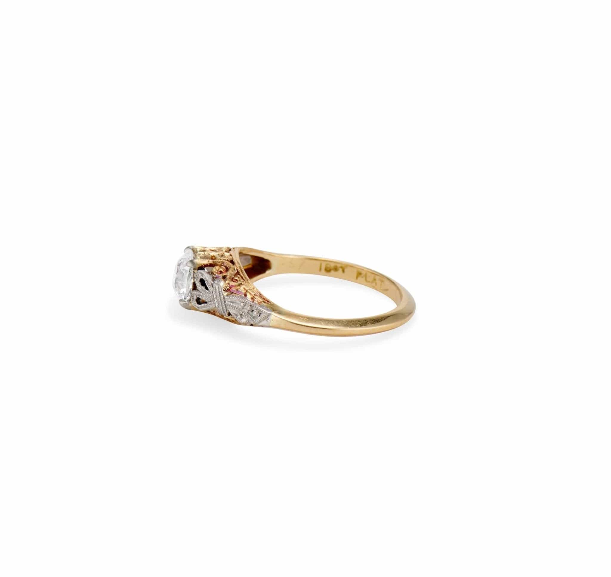 Edwardian .63 Carat Old European Diamond & Gold Engagement Ring - Image 3