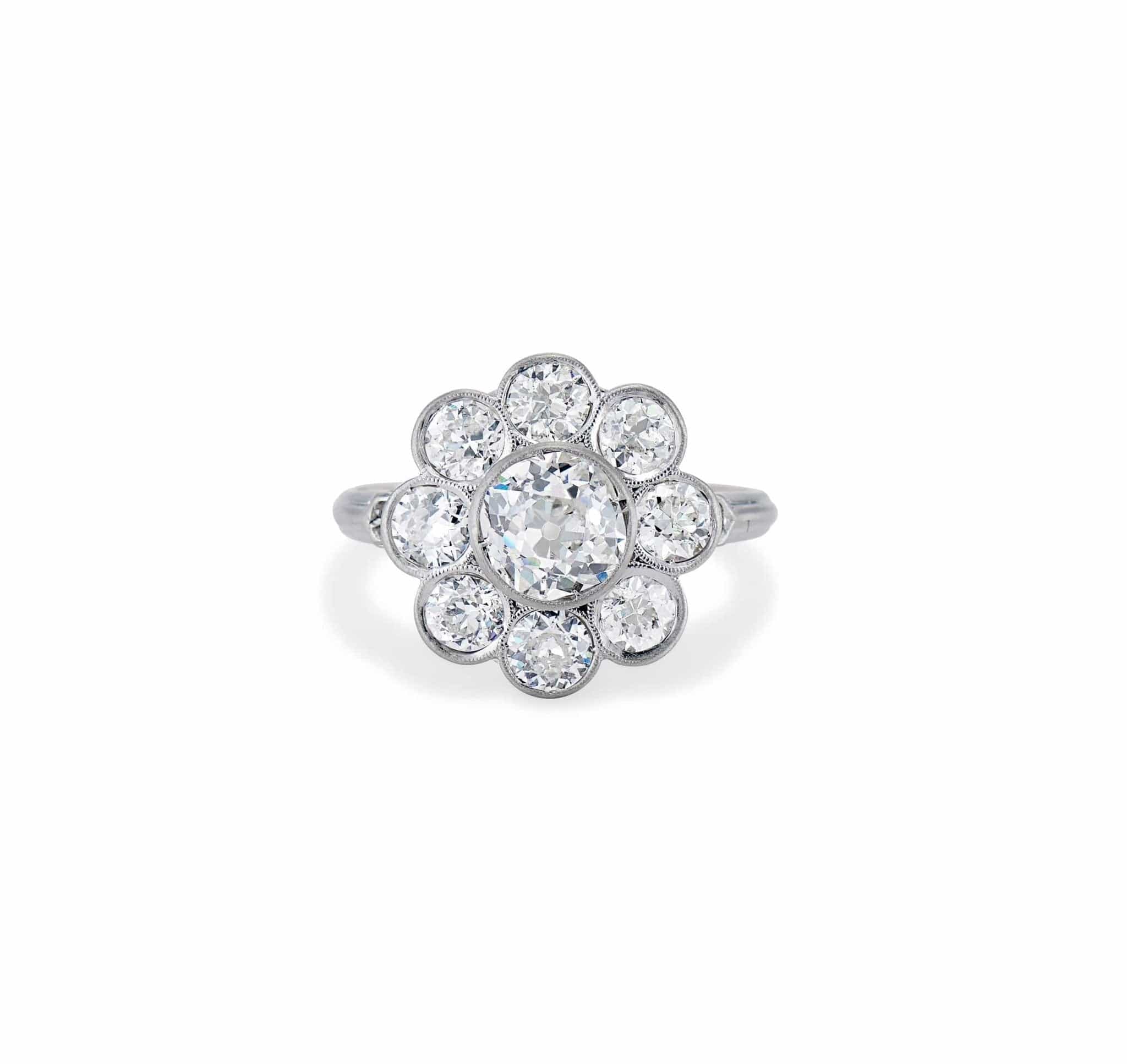 Edwardian .95 Old European-Cut Diamond and Platinum Cluster