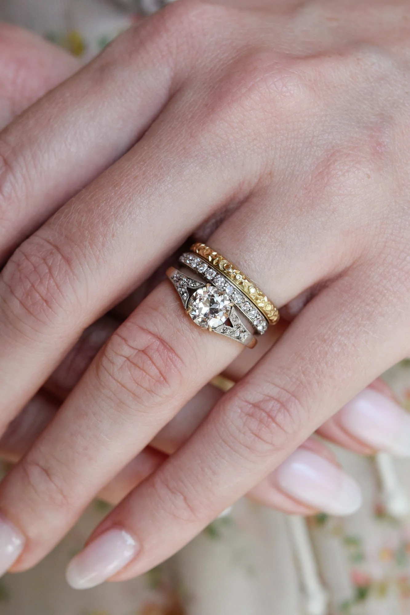 Edwardian .98 Carat Old European Cut Diamond Vintage Engagement Ring - Image 2