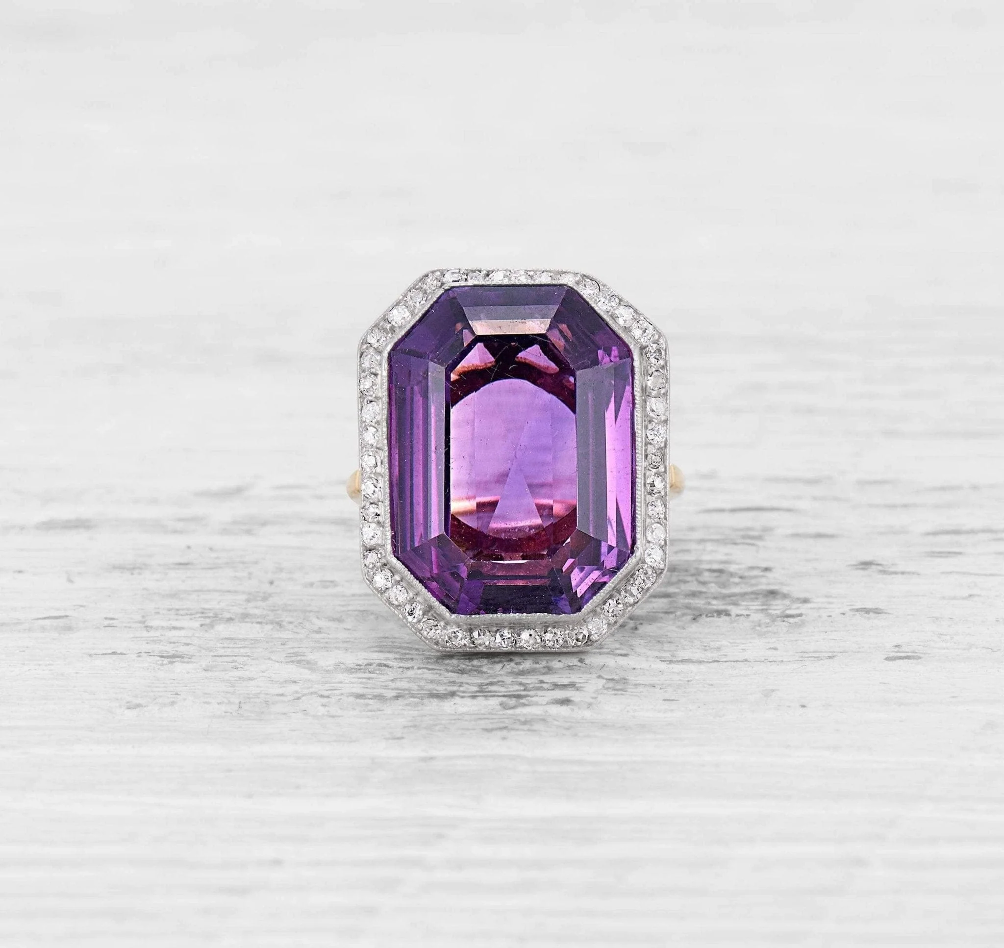 EDWARDIAN AMETHYST AND DIAMOND COCKTAIL RING - Image 2