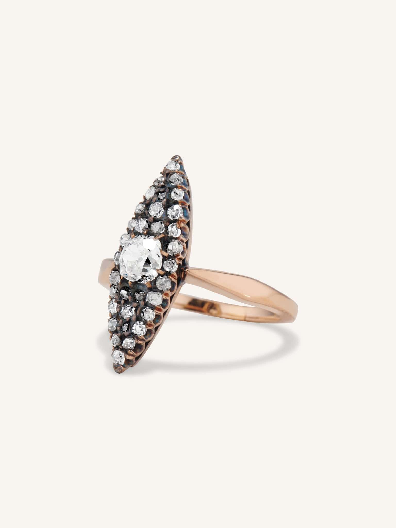 Edwardian Old Mine Cushion & Rose Cut Diamond Cluster Dinner Ring - Image 2