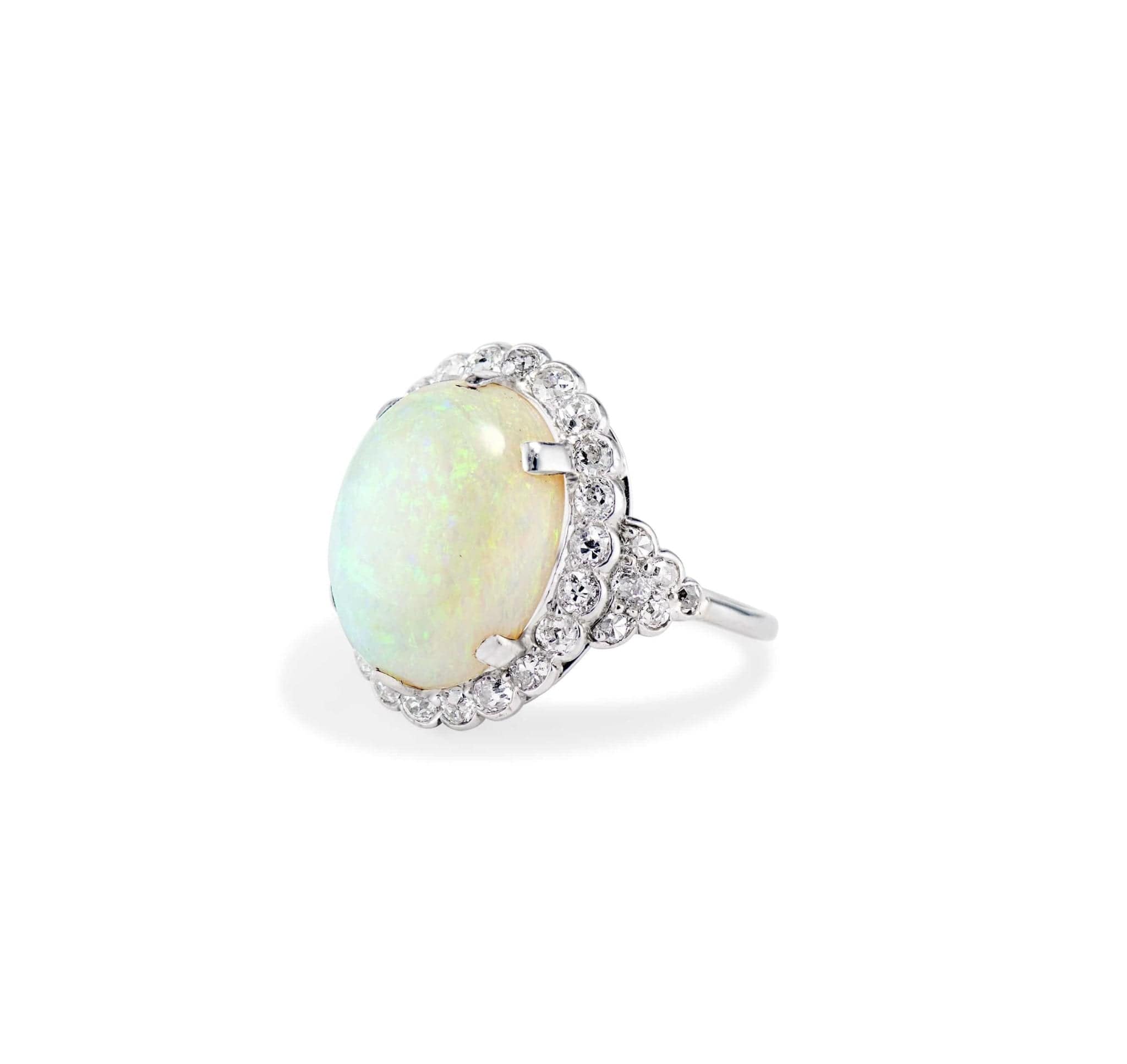 Art Deco Cabochon Opal Diamond and Platinum Ring - Image 2