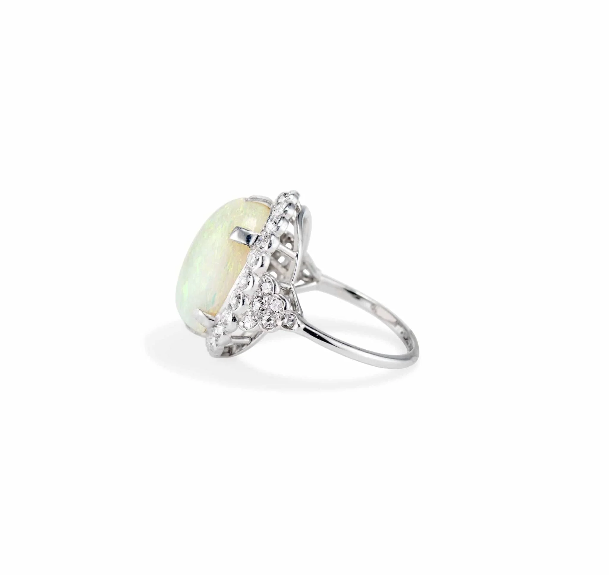 Art Deco Cabochon Opal Diamond and Platinum Ring - Image 3