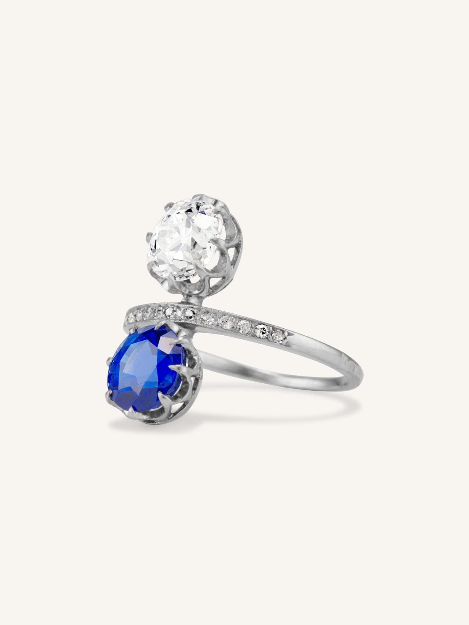 Edwardian Ceylon Sapphire & Old Mine Diamond Twin Ring - Image 4