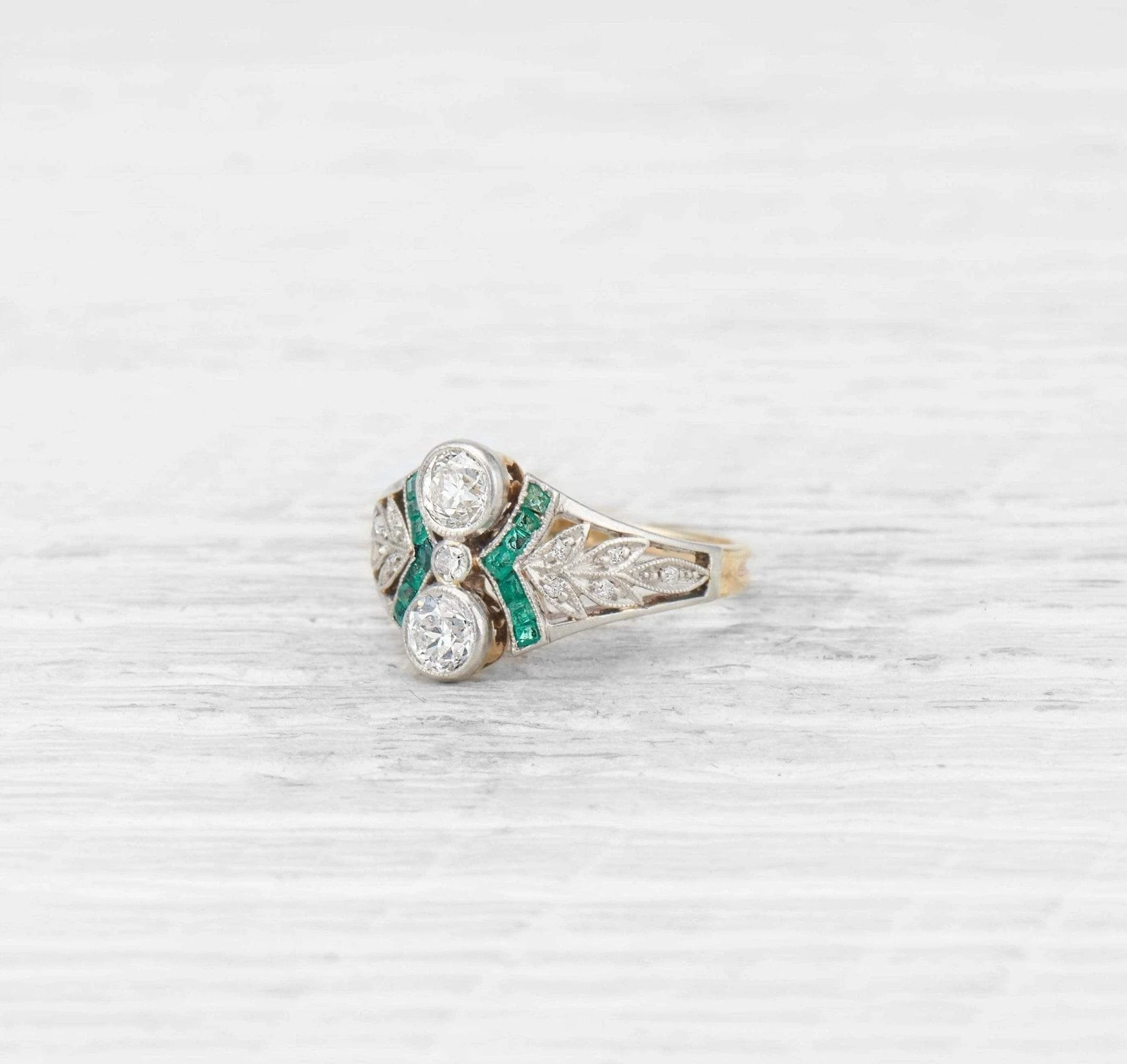 EDWARDIAN DIAMOND AND EMERALD RING