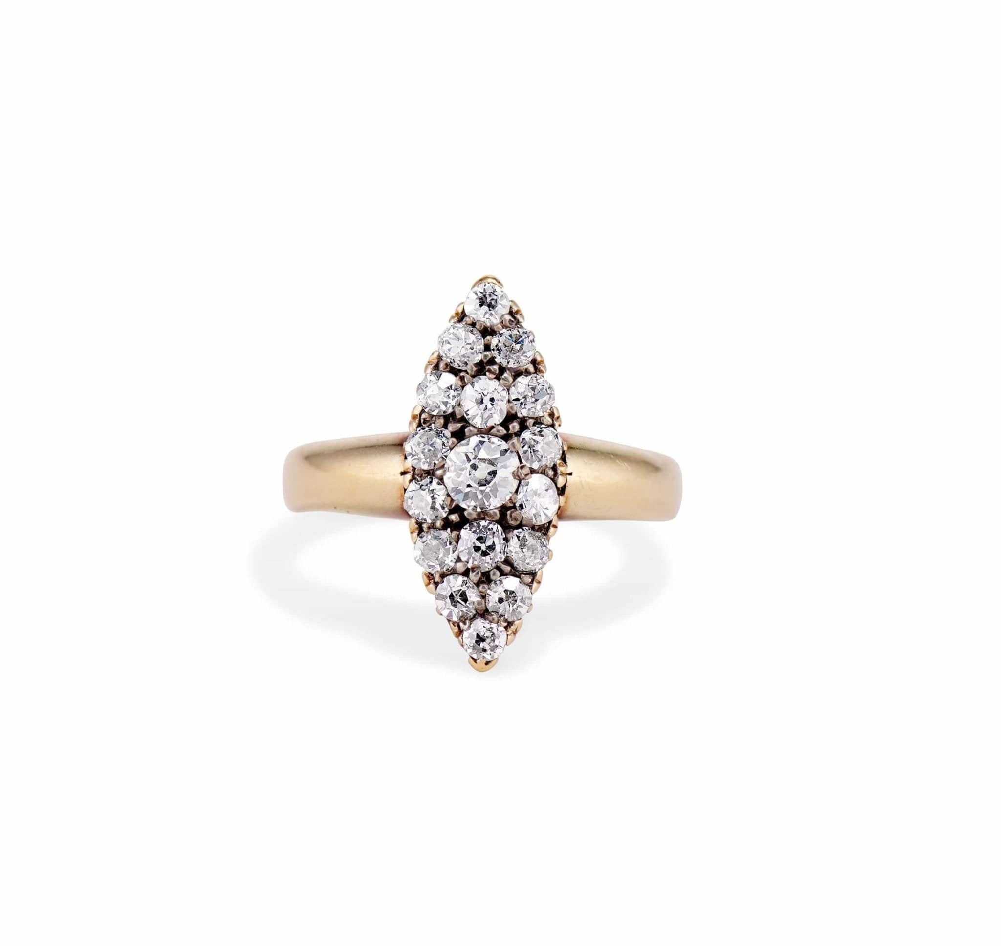 Edwardian Diamond and Gold Navette Ring