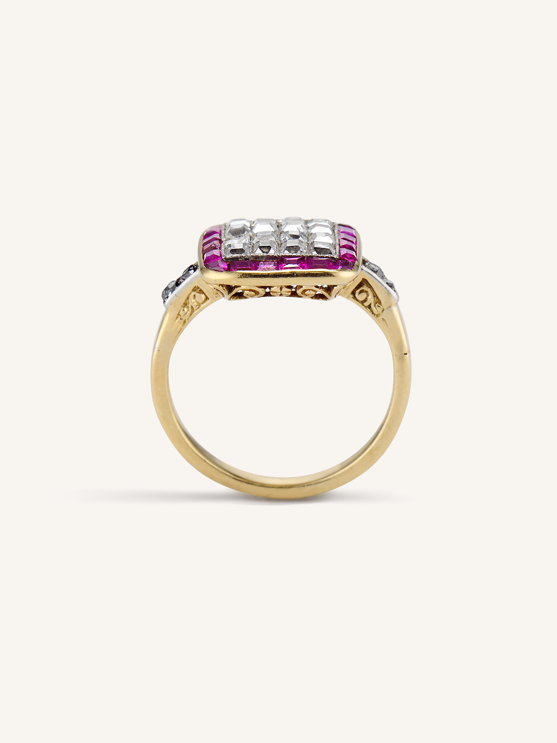 Edwardian French Cut Diamond & Calibré Cut Ruby Cluster Ring - Image 5