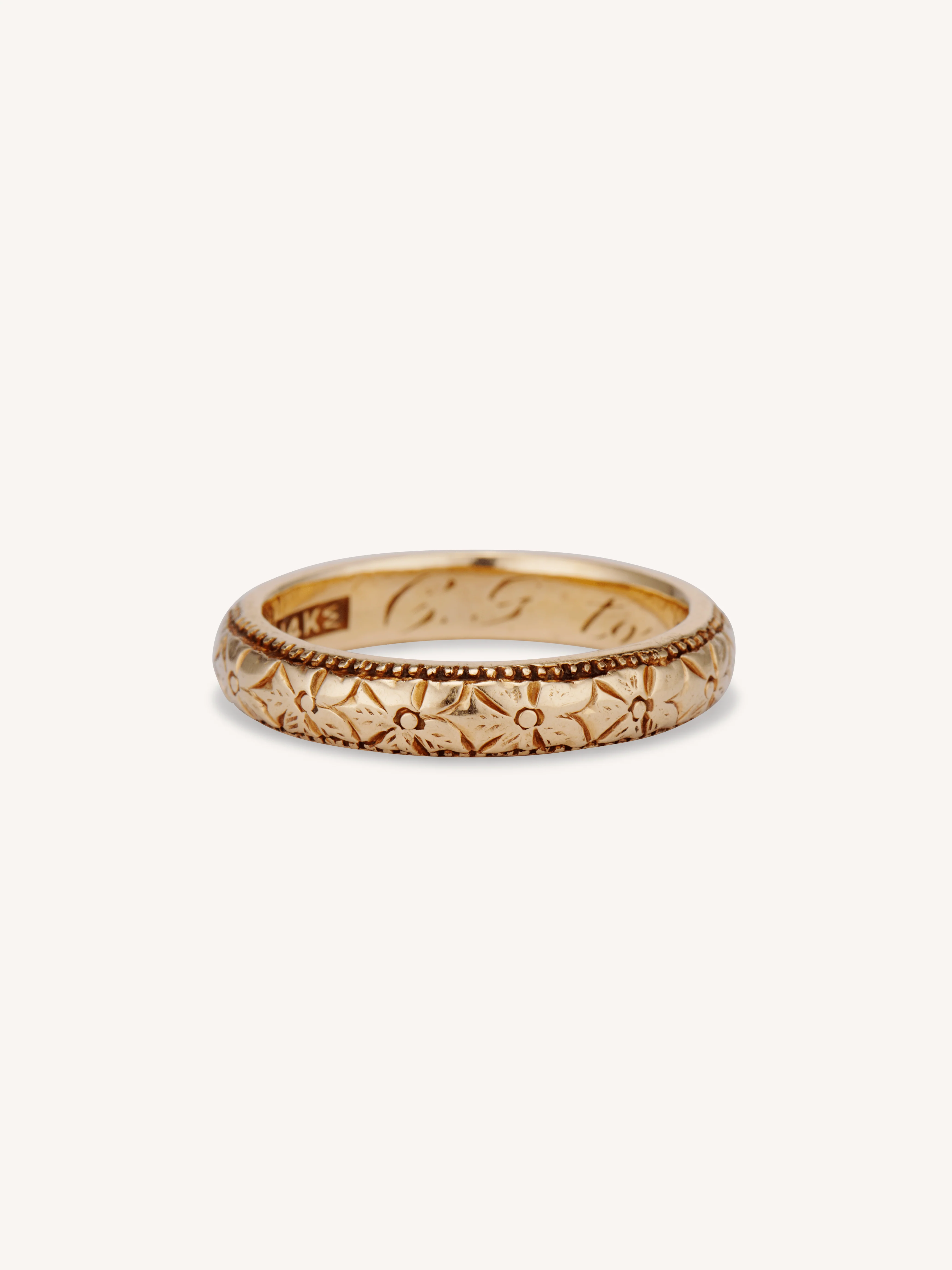 Edwardian Gold Engraved Antique Wedding Band - Size 7.75