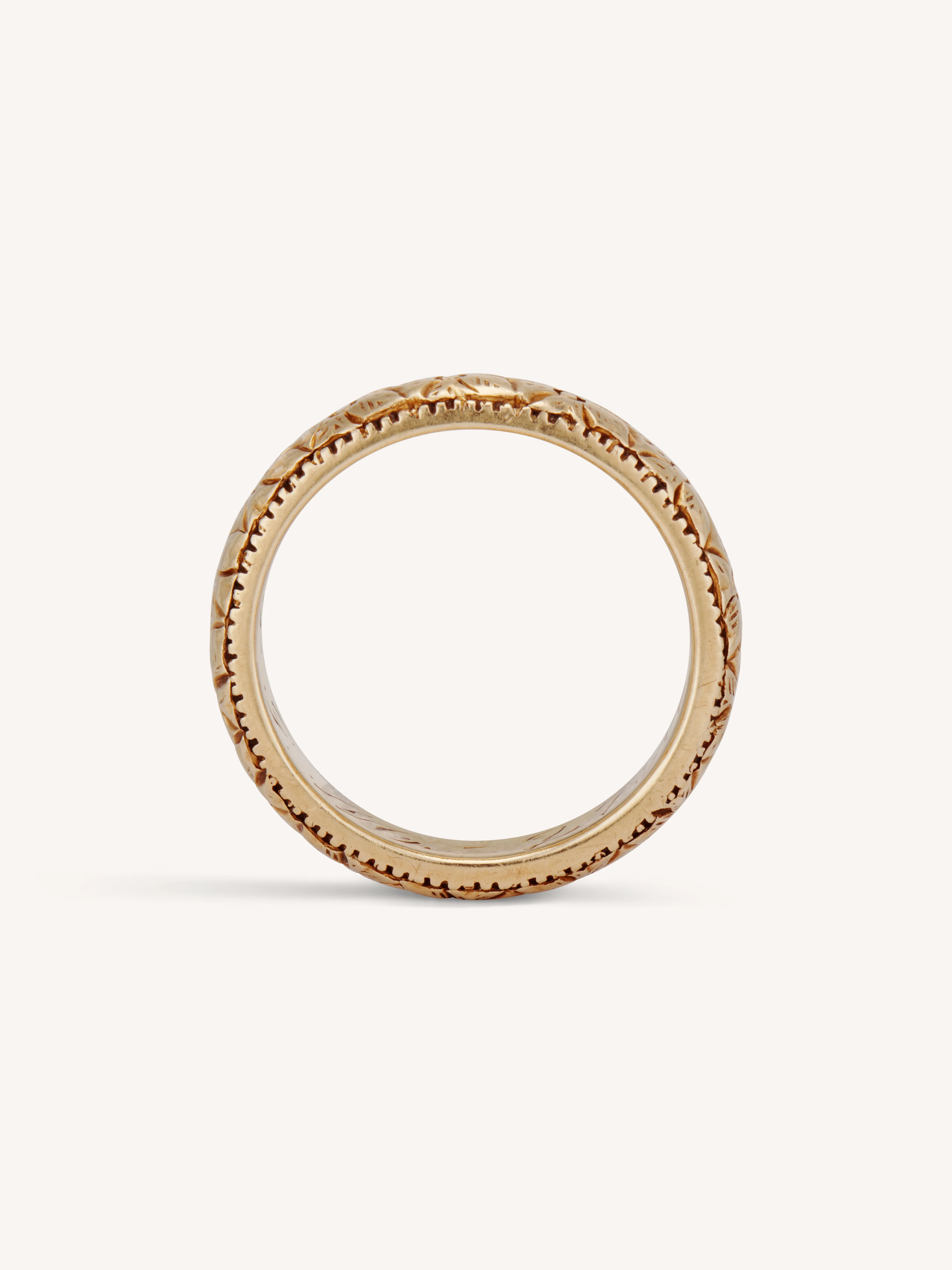 Edwardian Gold Engraved Antique Wedding Band - Size 7.75 - Image 3