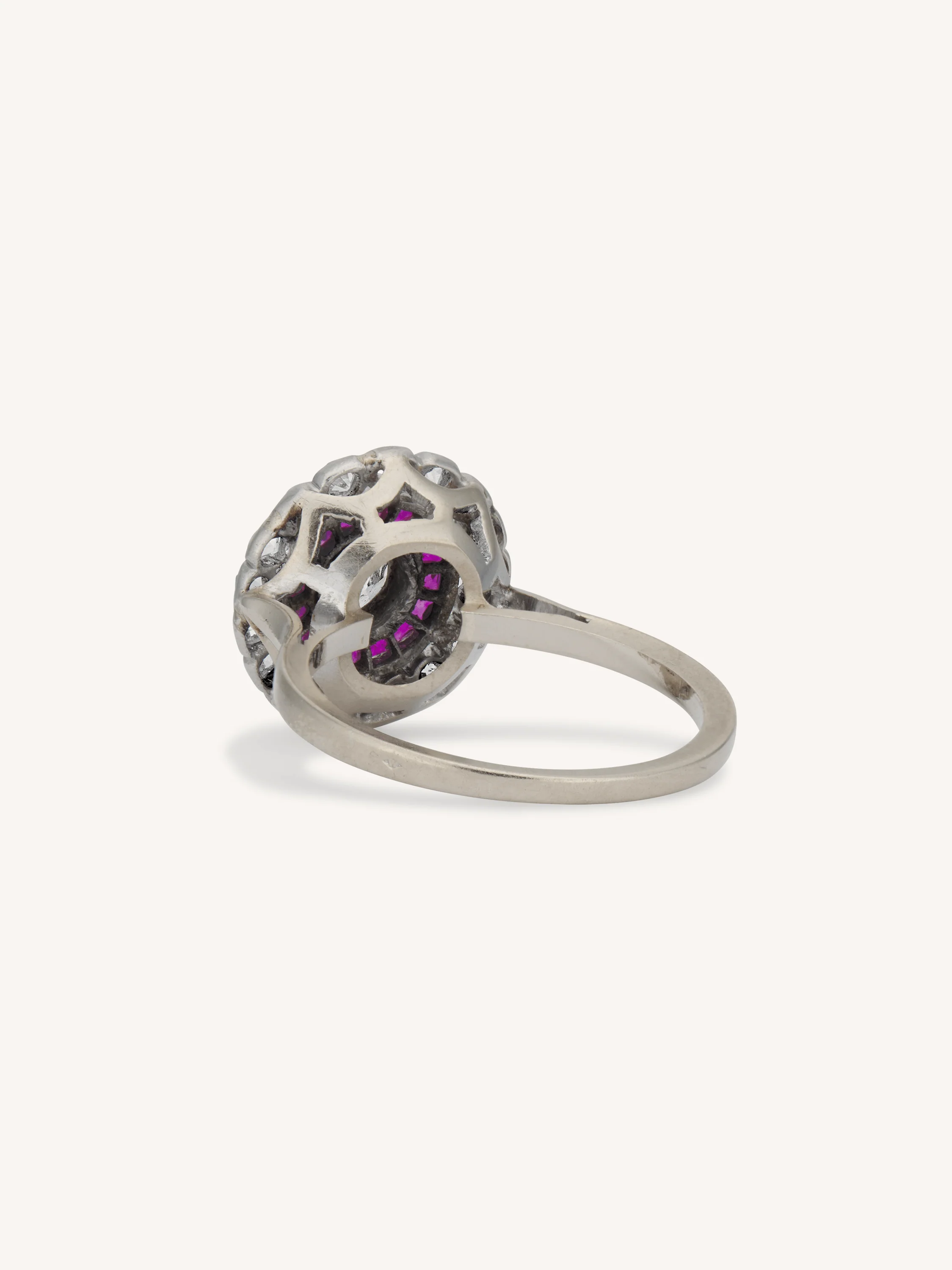Edwardian Old European Cut Diamond & Ruby Antique Target Engagement Ring, France - Image 5