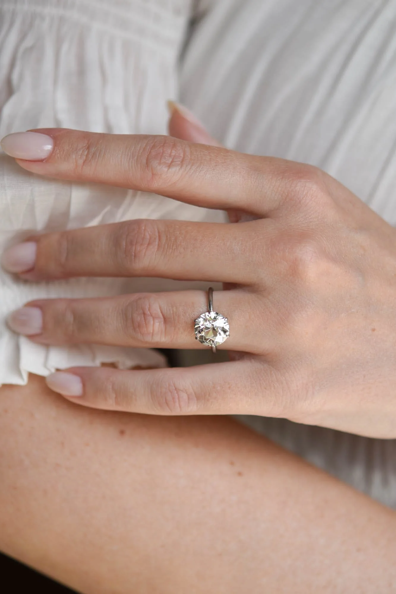 Edwardian 4.39 Carat Old European Diamond Solitaire Antique Engagement Ring - Image 9