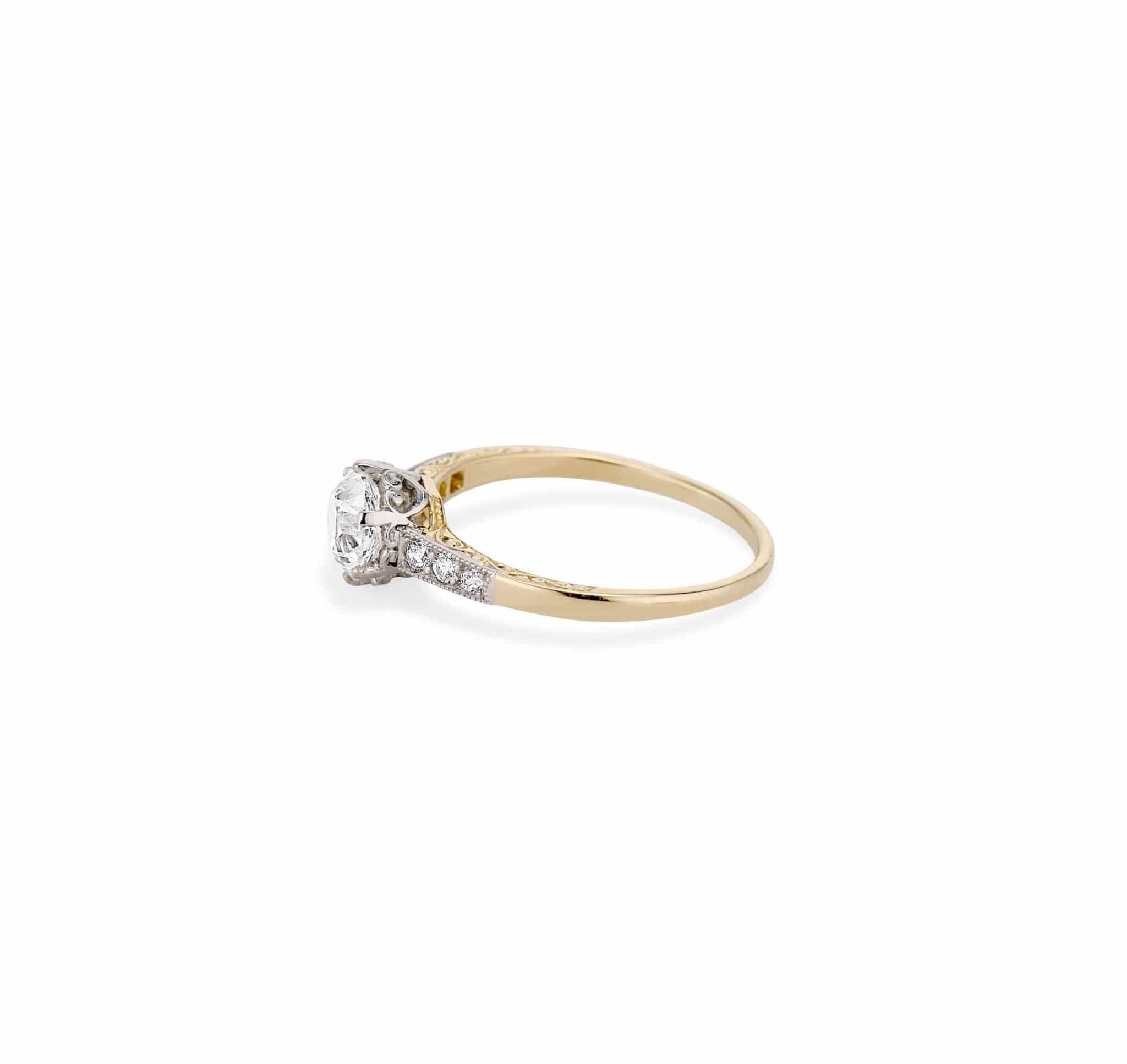 Edwardian .81 Carat Old European Cut Diamond Engraved Two Tone Ring - Image 3