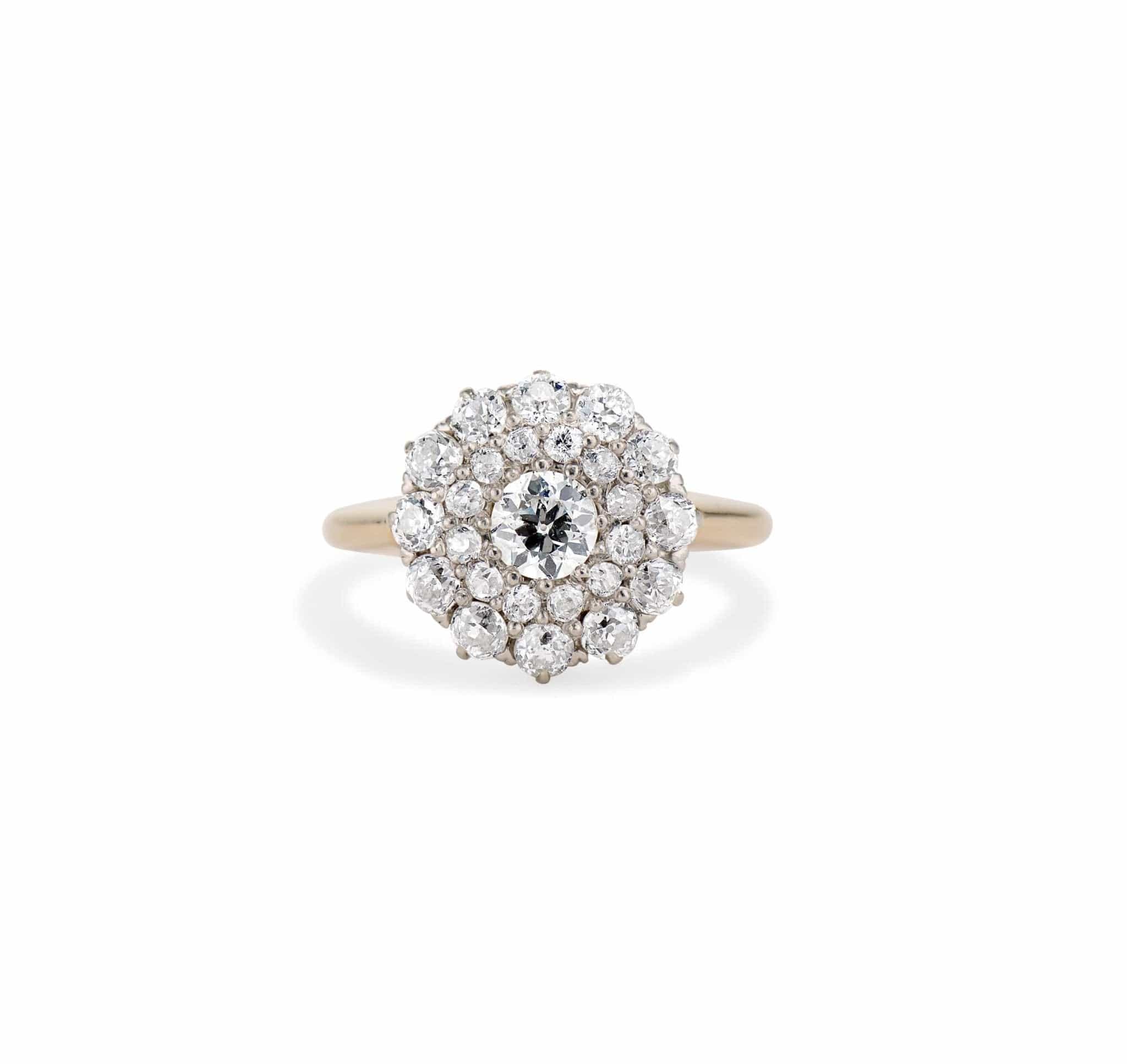 1900s Edwardian Old European Diamond Cluster Engagement Ring