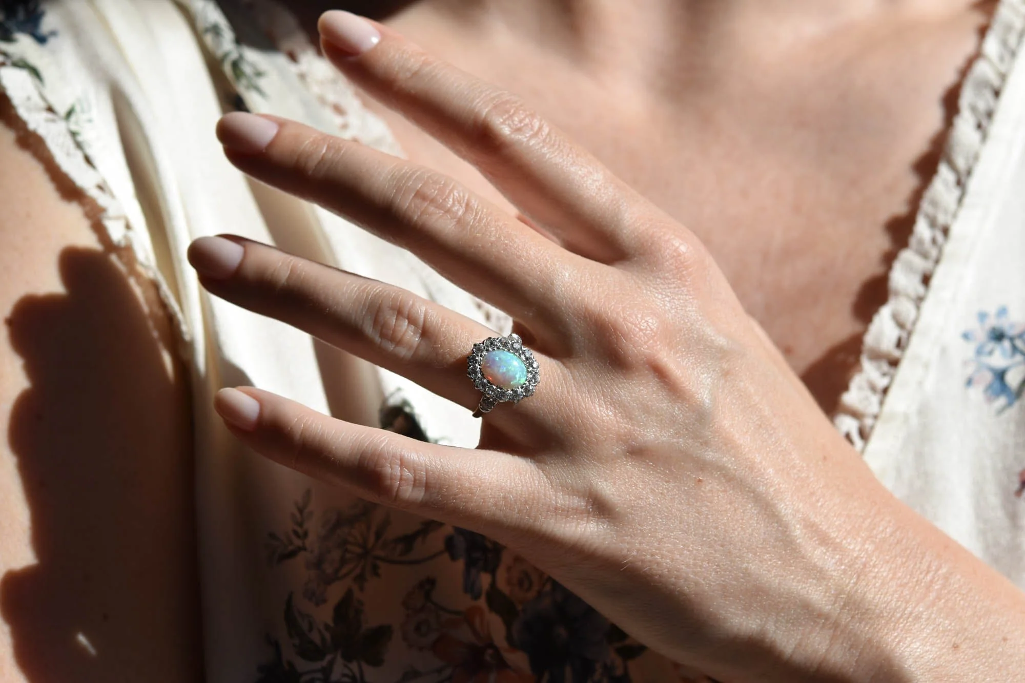 T.B. Starr Edwardian Opal & Diamond Antique Cluster Ring, New York City - Image 3