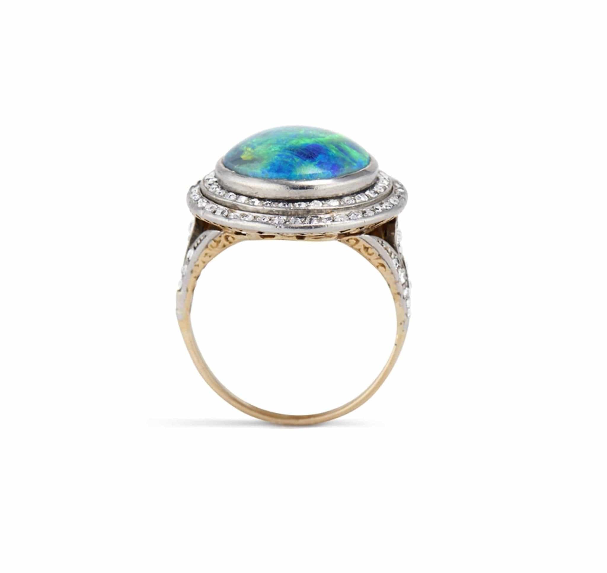 Edwardian Antique Opal and Diamond Halo Ring - Image 4