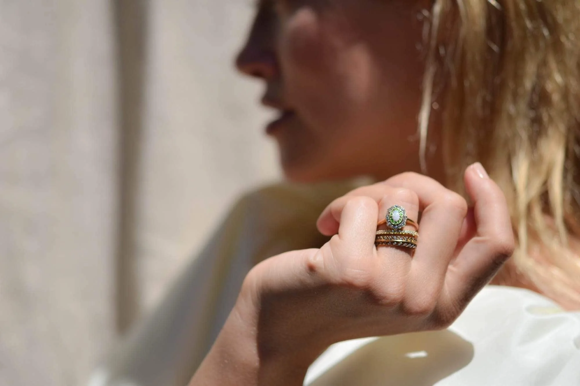 Edwardian Opal Diamond and Demantoid Ring - Image 6
