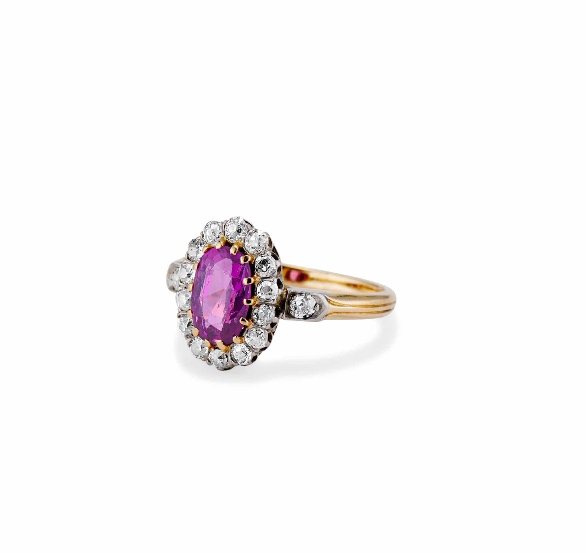 Edwardian I.50 Carat Pink Sapphire and Diamond Cluster Engagement Ring - Image 2