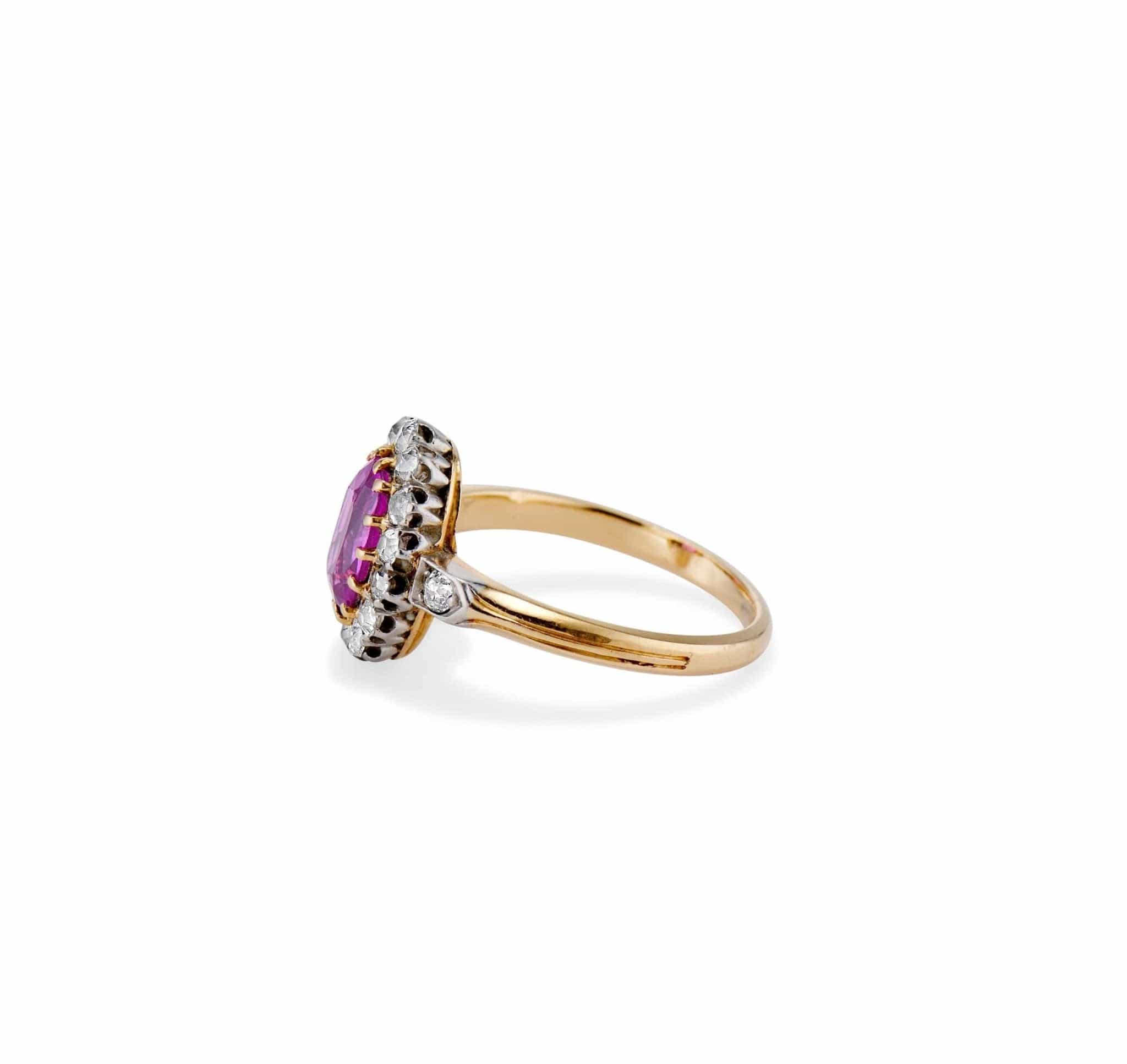 Edwardian I.50 Carat Pink Sapphire and Diamond Cluster Engagement Ring - Image 4