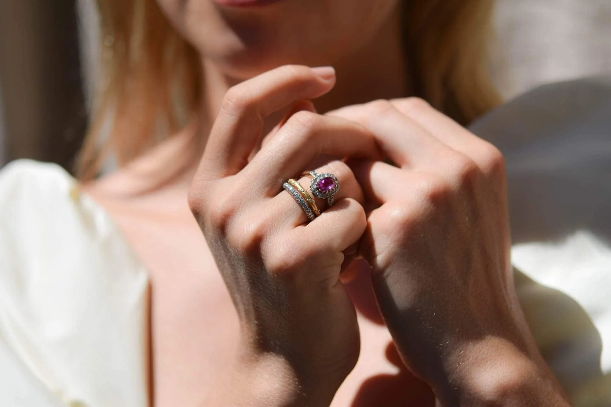 Edwardian I.50 Carat Pink Sapphire and Diamond Cluster Engagement Ring - Image 5
