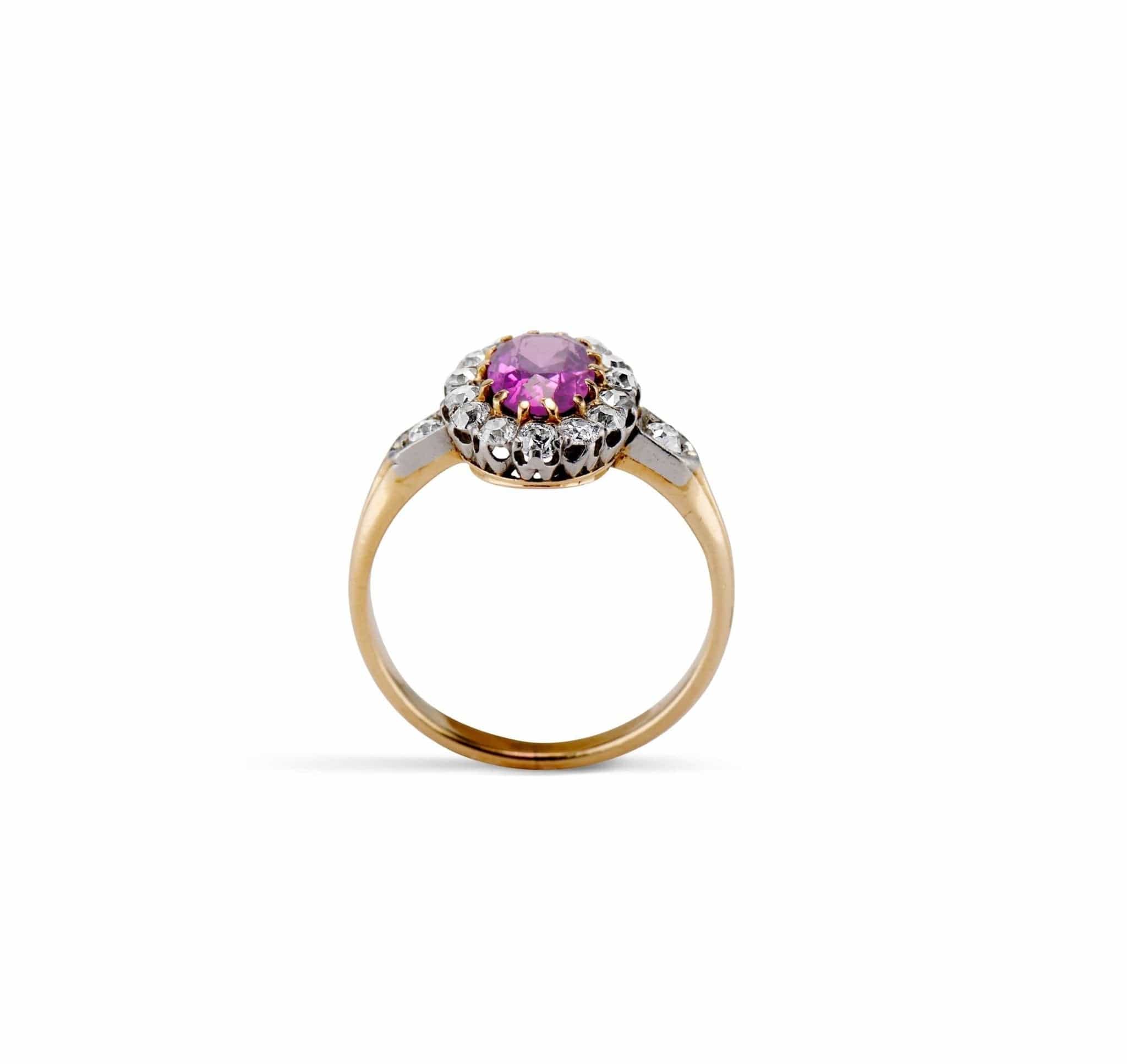 Edwardian I.50 Carat Pink Sapphire and Diamond Cluster Engagement Ring - Image 6