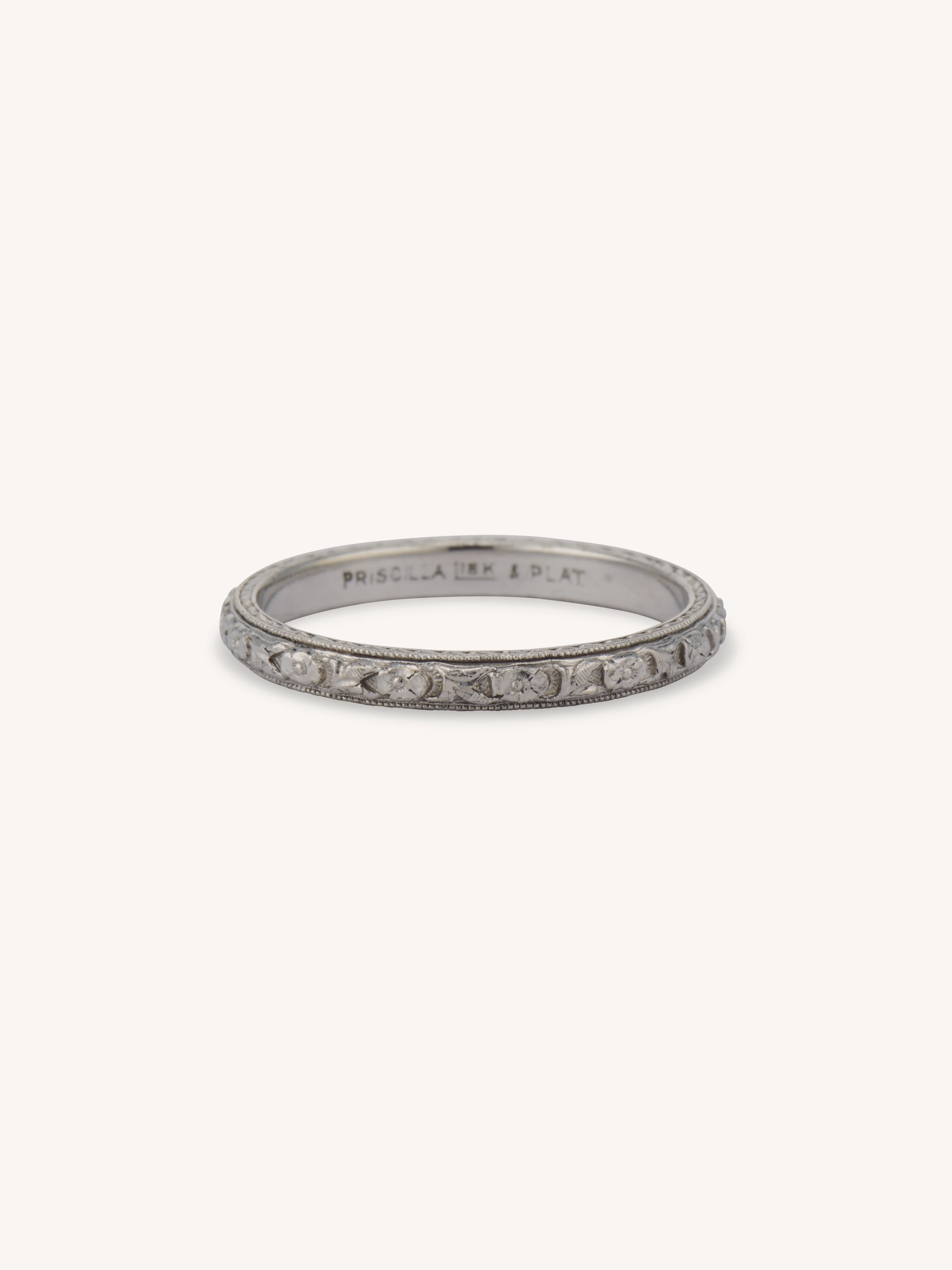 Edwardian Priscilla Engraved Diamond Platinum and Gold Antique Wedding Band, America - Size 8