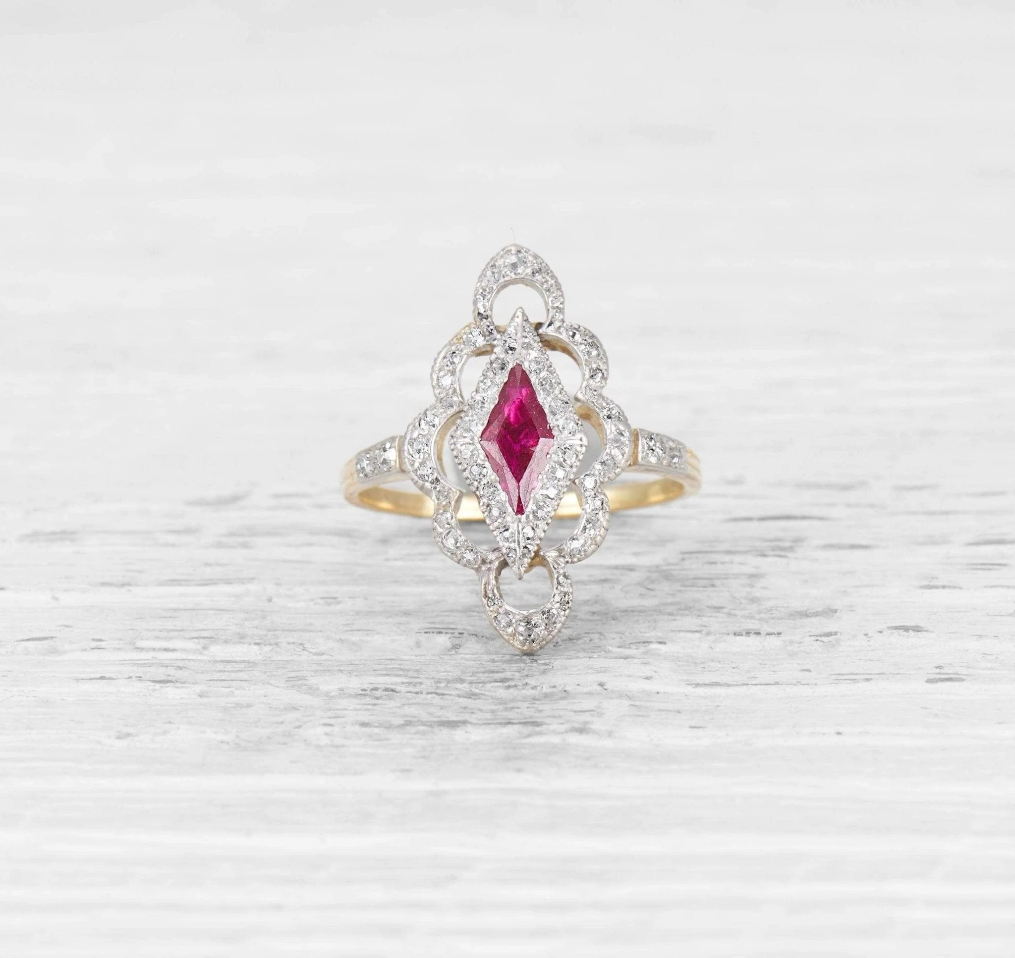 EDWARDIAN RUBY AND DIAMOND NAVETTE RING - Image 2