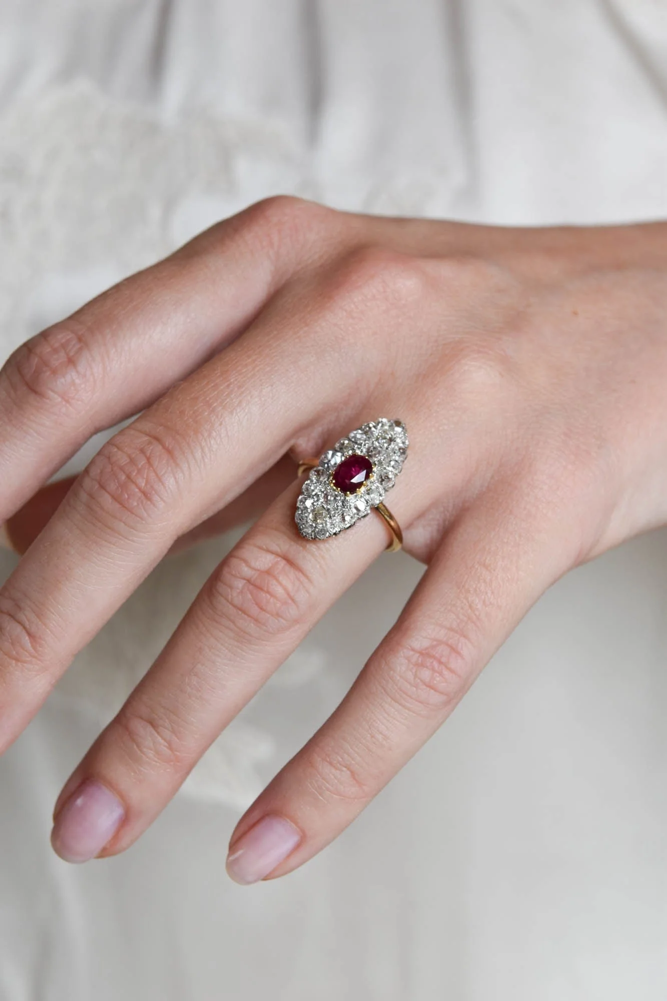 Edwardian Ruby & Diamond Navette Ring - Image 3