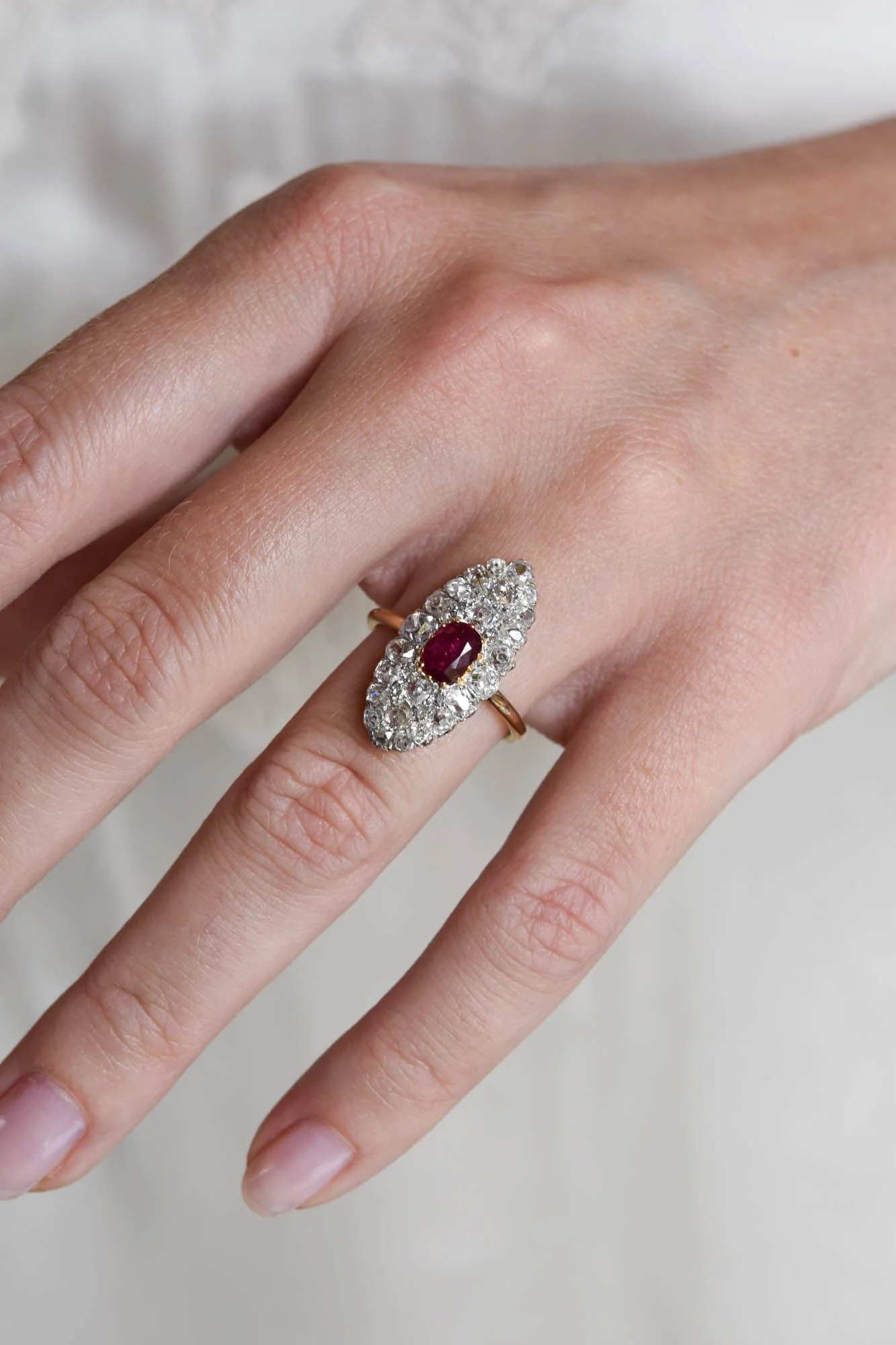 Edwardian Ruby & Diamond Navette Ring - Image 6