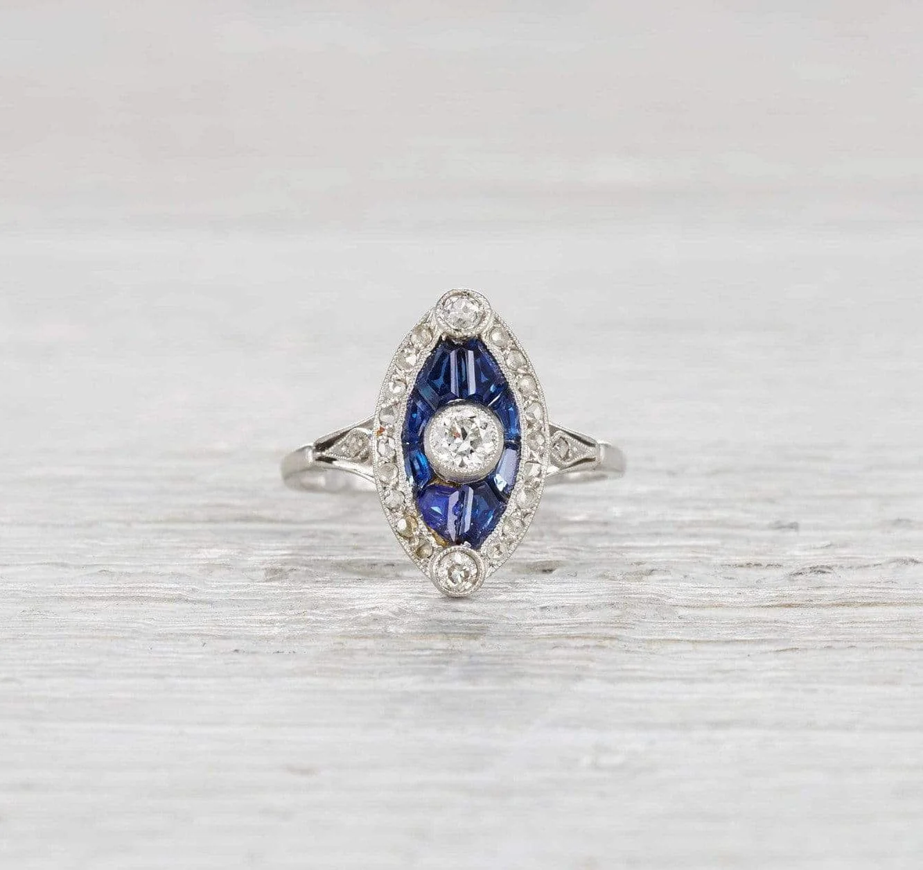 Edwardian Sapphire and Diamond Engagement Ring - Image 2