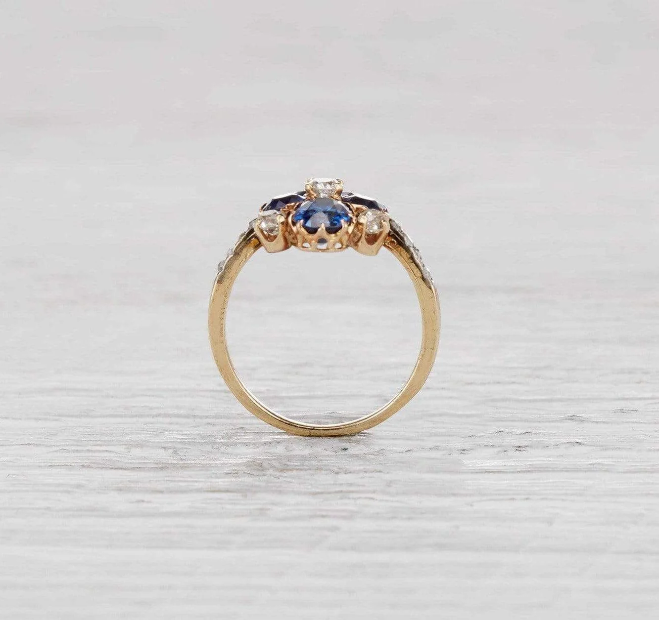 Edwardian Sapphire and Diamond Flower Ring - Image 5