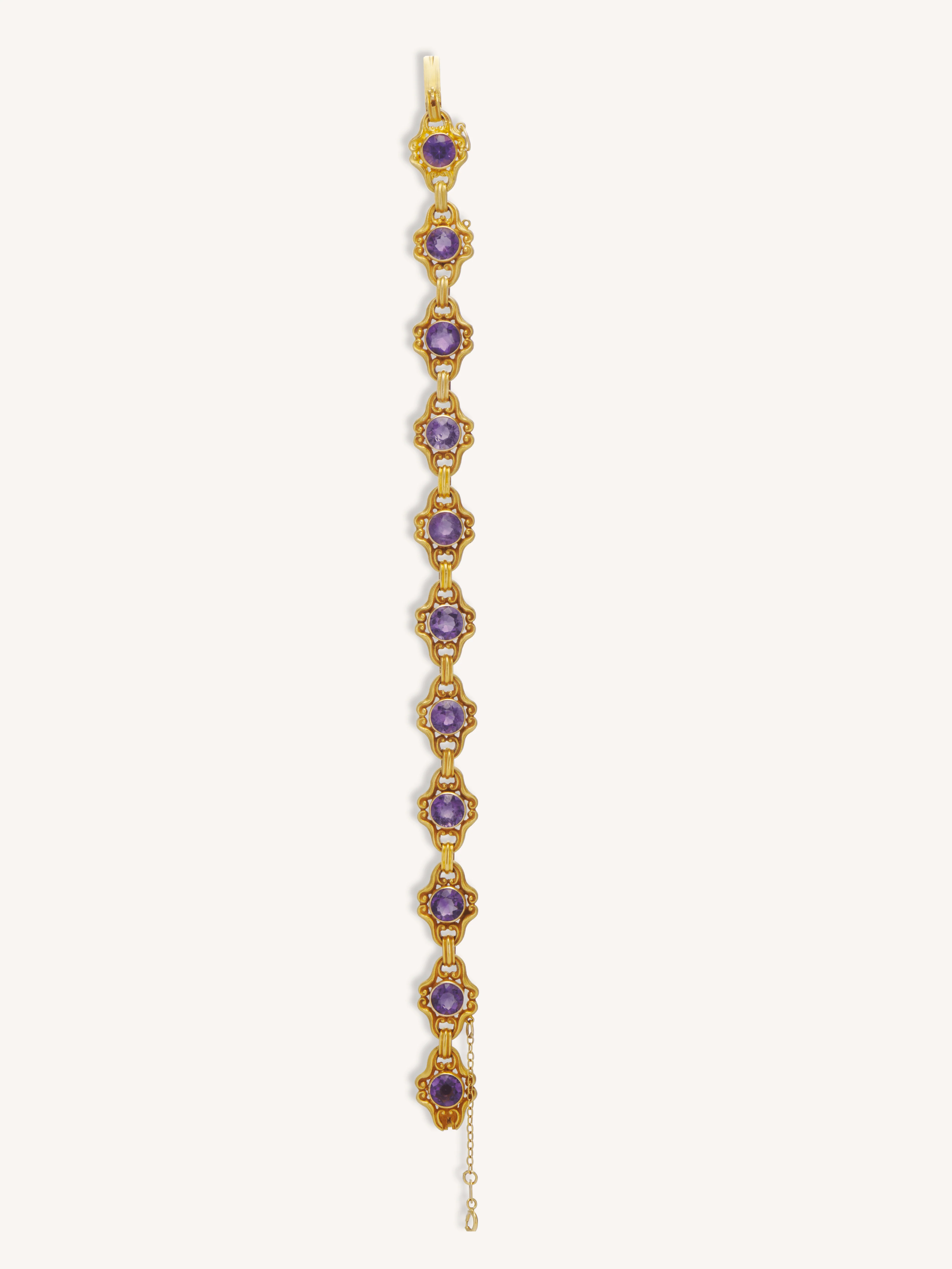 Krementz Antique Edwardian Amethyst & Gold Link Bracelet, America - Image 5