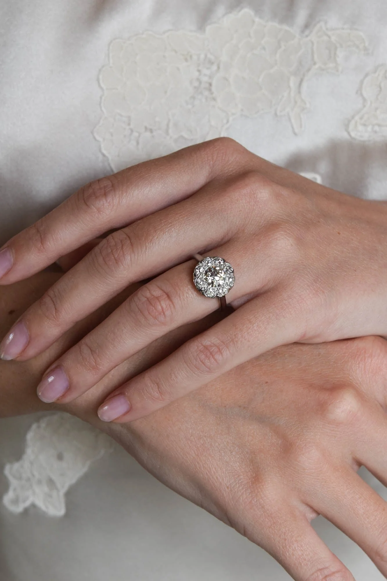 Late Art Deco 1.36 Carat Transitional Cut Diamond Cluster Vintage Engagement Ring - Image 6