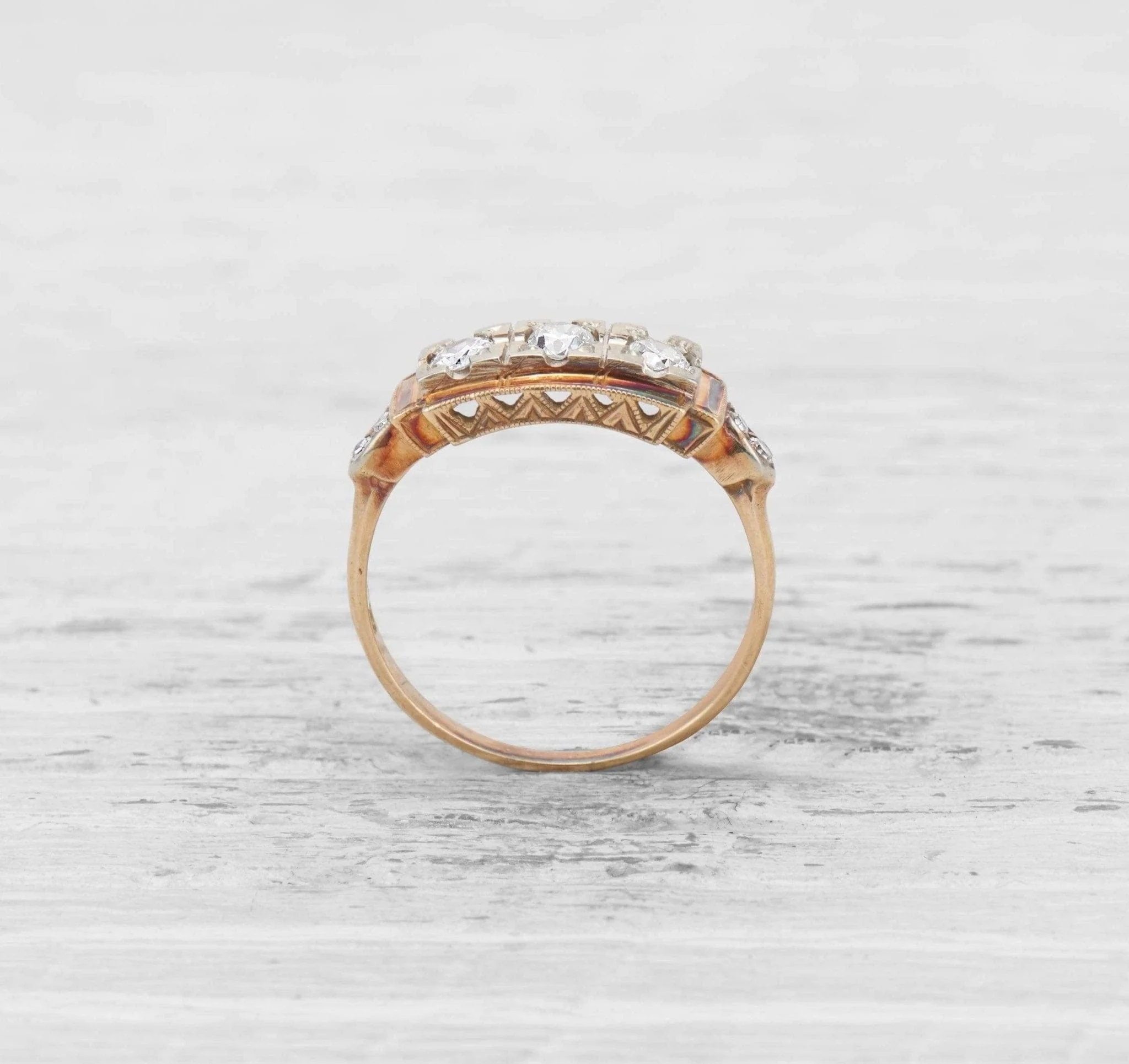 LATE ART DECO THREE STONE DIAMOND BAND - Image 4